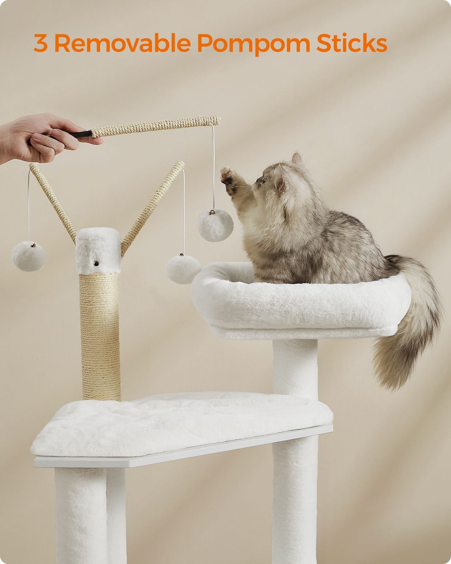 Cat Tree - Engineered Wood - Cloud White - 2-in-1 with Litter Box and Scratching Posts