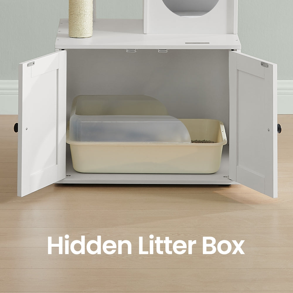 2-in-1 Cat Condo - Engineered Wood - Cloud White - Litter Box Enclosure and Scratching Posts
