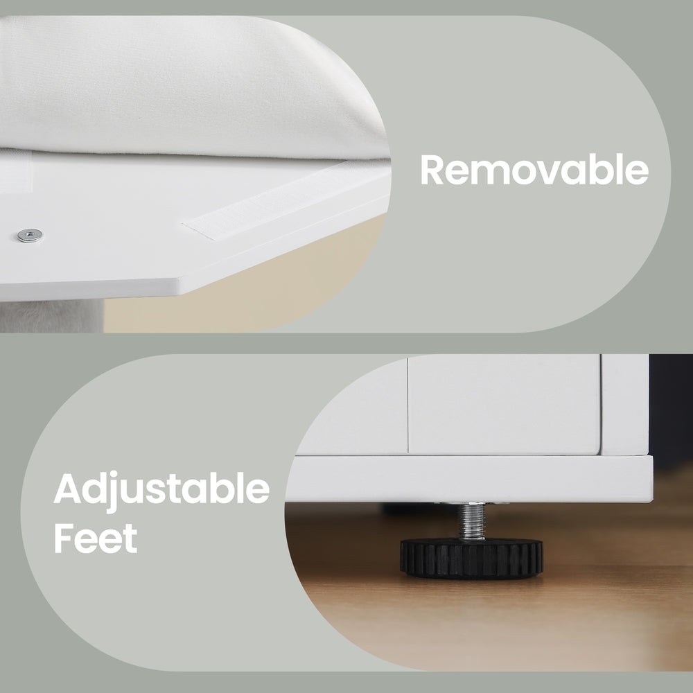 2-in-1 Cat Condo - Engineered Wood - Cloud White - Litter Box Enclosure and Scratching Posts