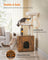 Cat Tree - Engineered Wood - Rustic Brown - 2-in-1 Design with Litter Box Enclosure and Self Groomer