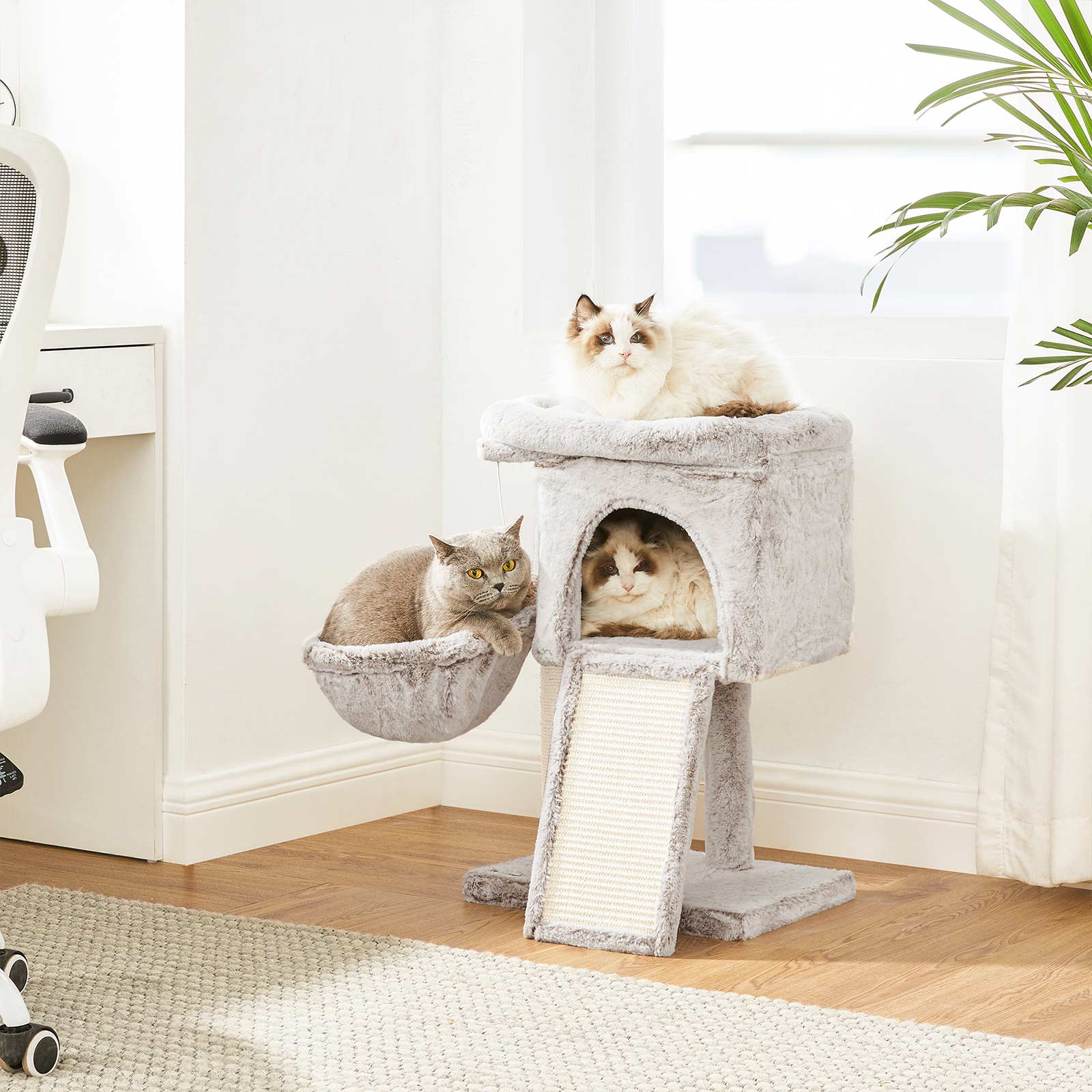 Small Cat Tree - 66 cm with Hammock - Light Brown - PCT Material