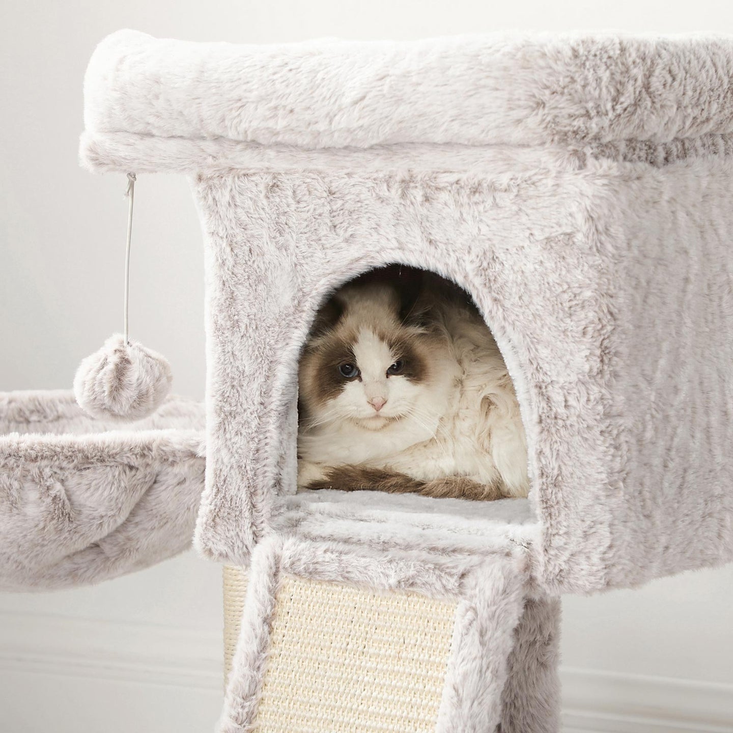 Small Cat Tree - 66 cm with Hammock - Light Brown - PCT Material