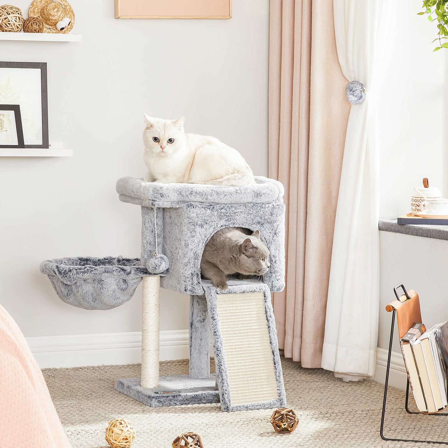 Cat Tower - 66 cm Height - Particle Board - Light Gray
