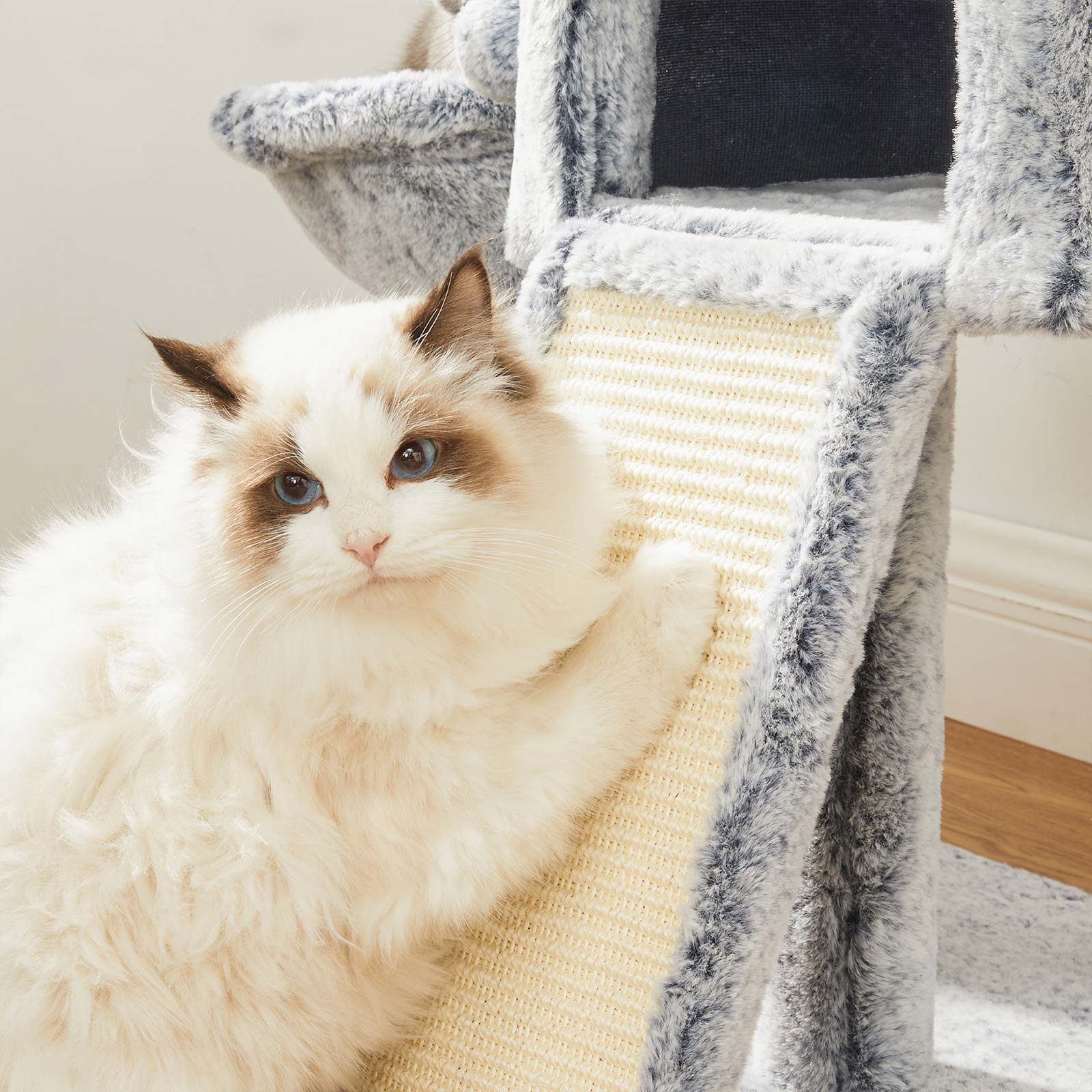 Cat Tower - 66 cm Height - Particle Board - Light Gray
