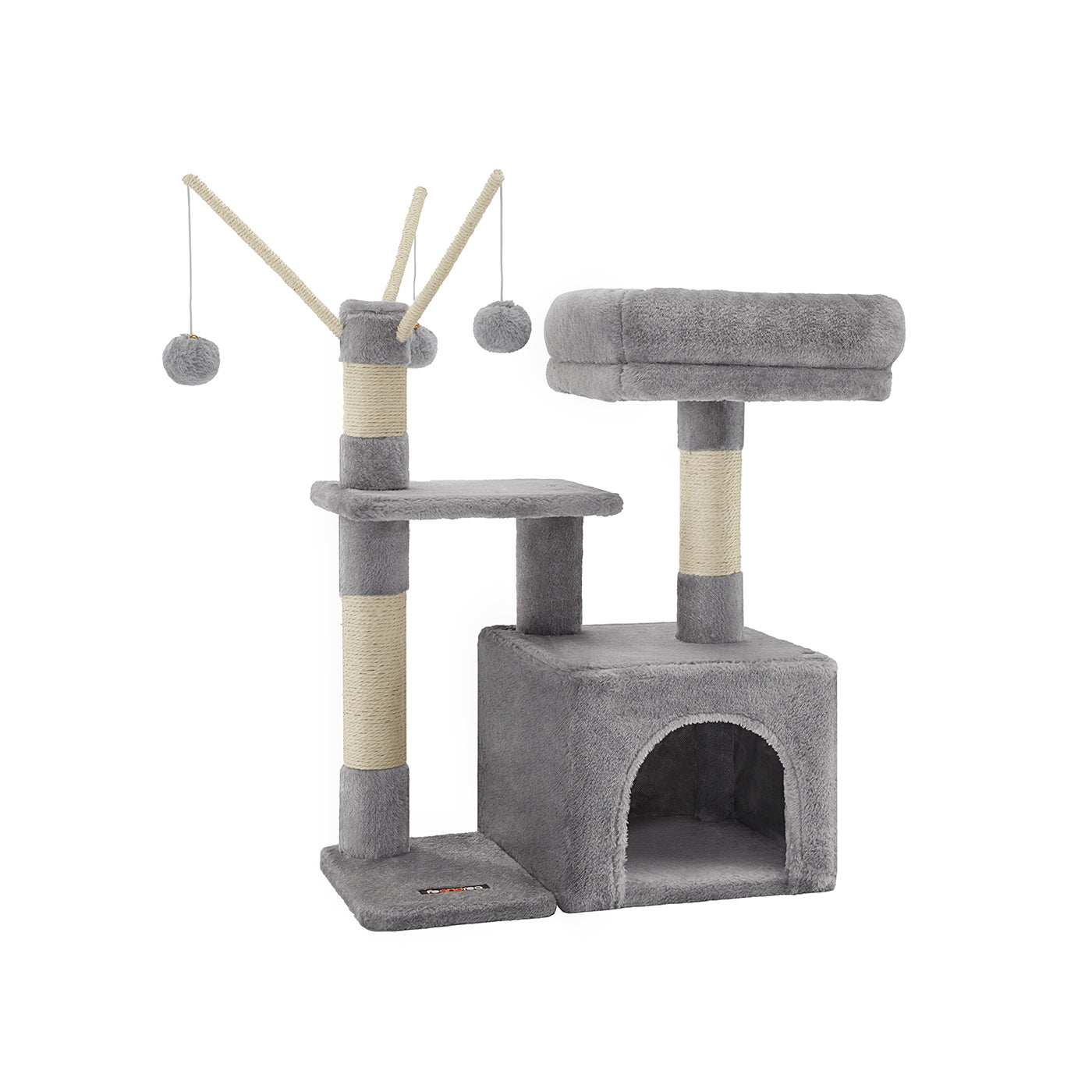 Cat Tree - Engineered Wood - Light Grey - 72 cm Height with Pompoms