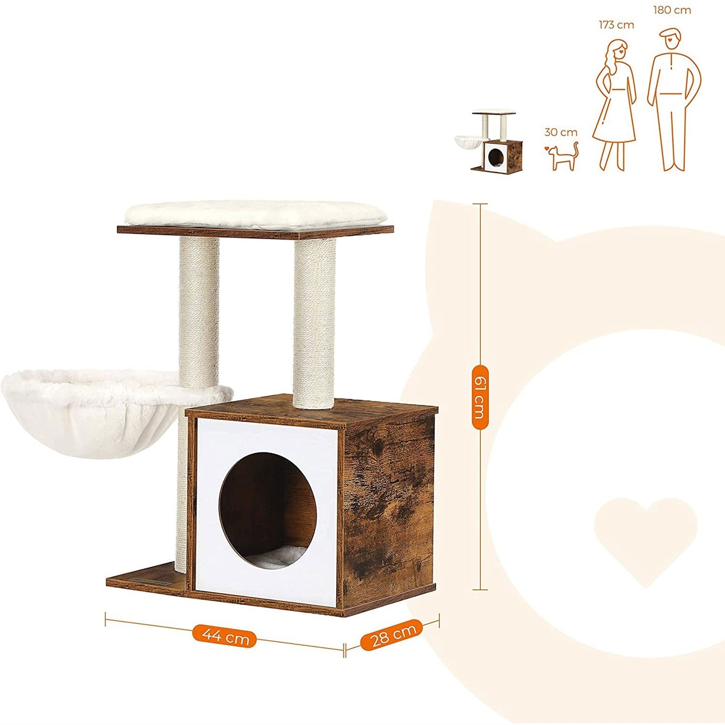 Cat House - Rustic Brown - Wooden