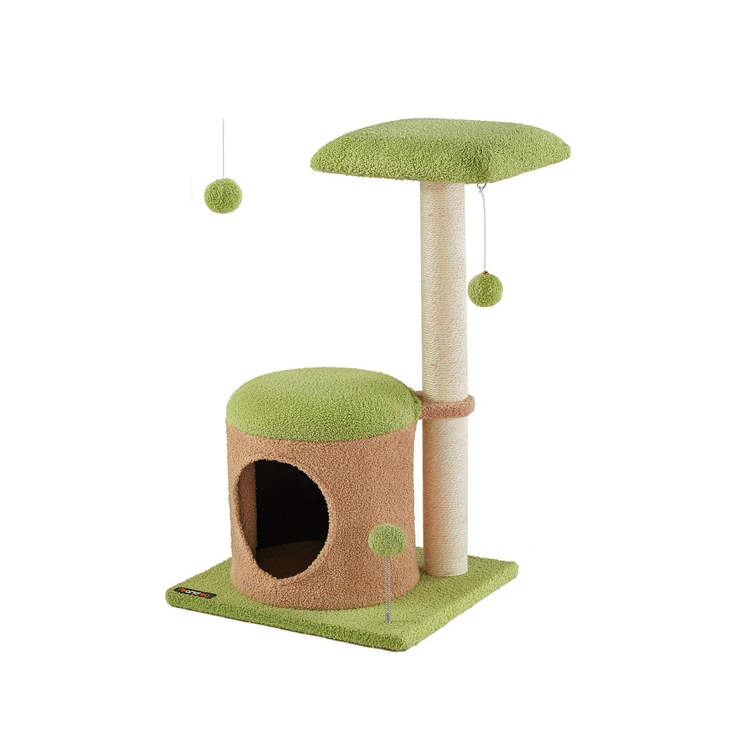 Cat Tree House - Wood - Spring Green - Includes Scratching Post and Padded Perch