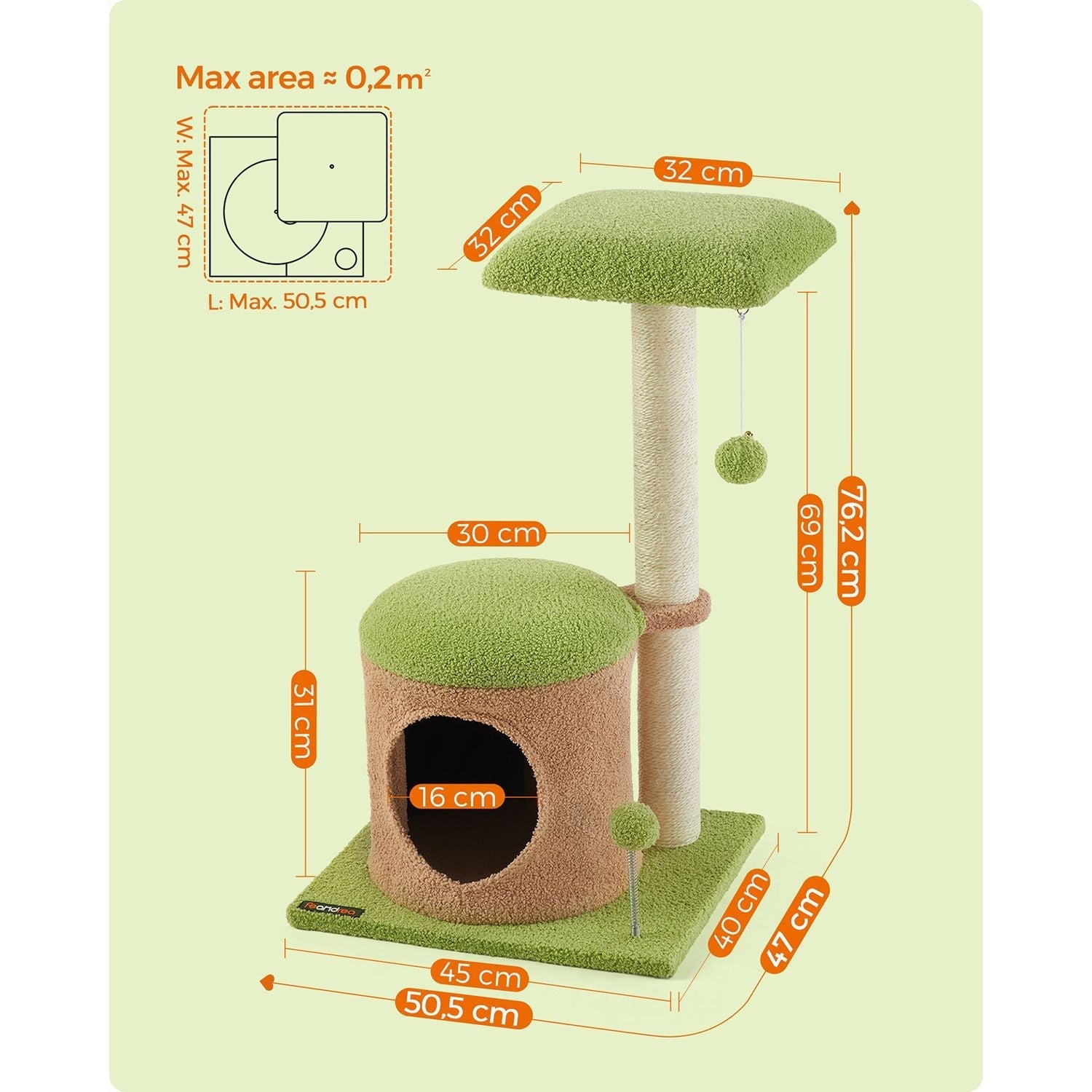 Cat Tree House - Wood - Spring Green - Includes Scratching Post and Padded Perch