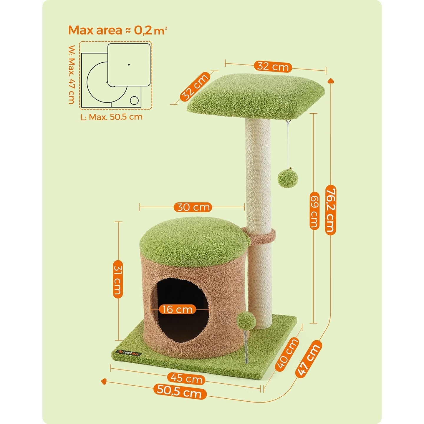 Cat Tree House - Wood - Spring Green - Includes Scratching Post and Padded Perch