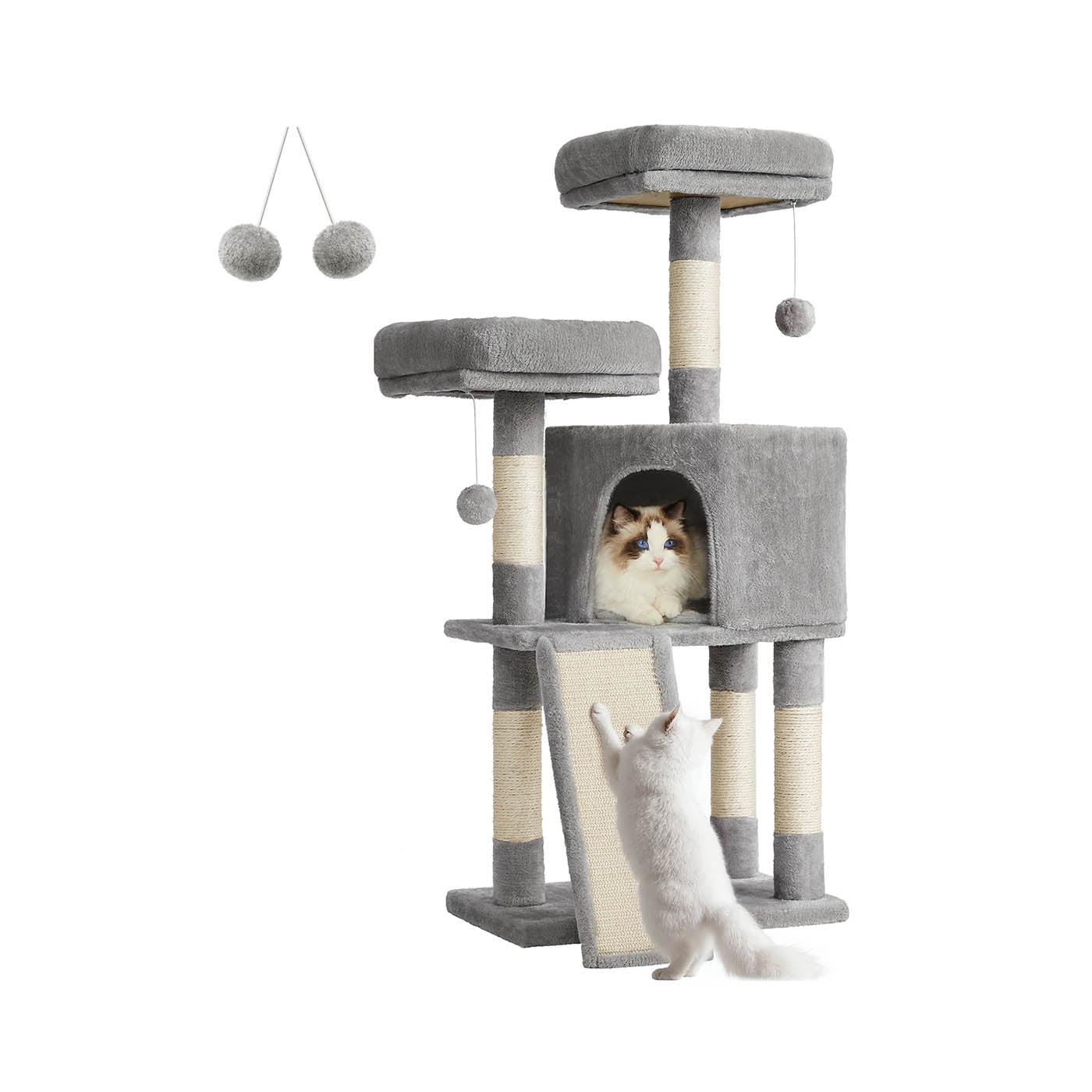 Cat Tower - Plywood - Light Grey - Includes Scratching Ramp