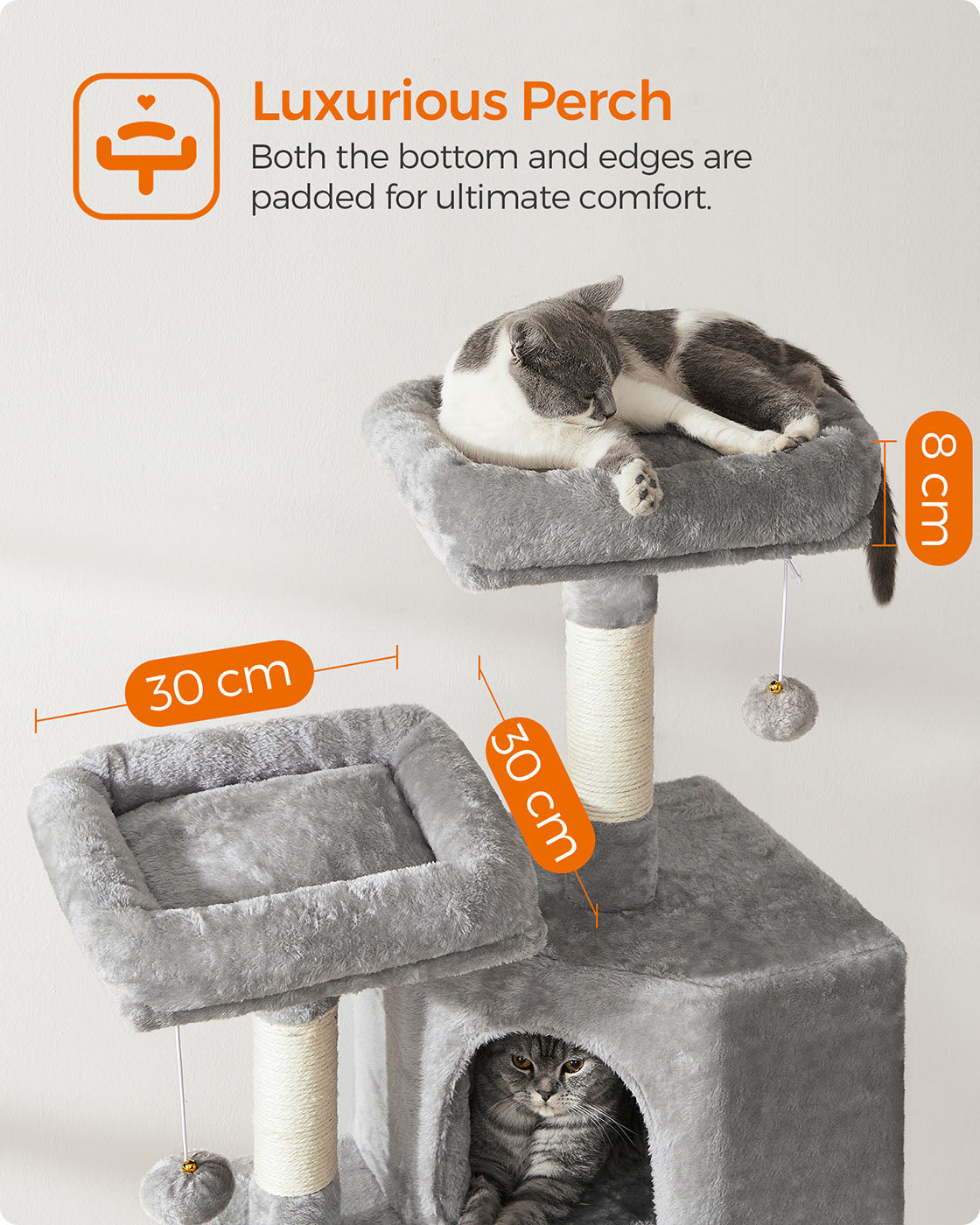 Cat Tower - Plywood - Light Grey - Includes Scratching Ramp