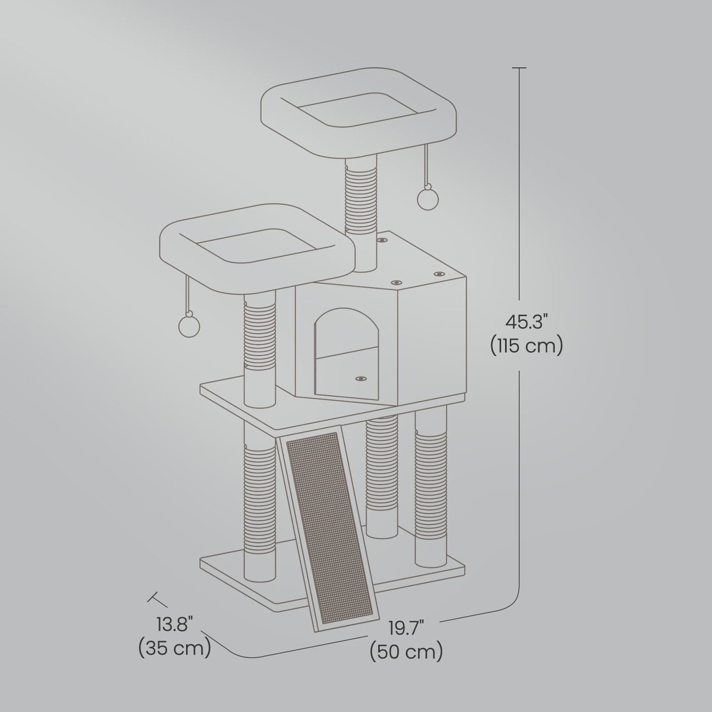Cat Tower - Wood - Light Gray - Multi-Level with Scratching Post and Ramp for All Ages