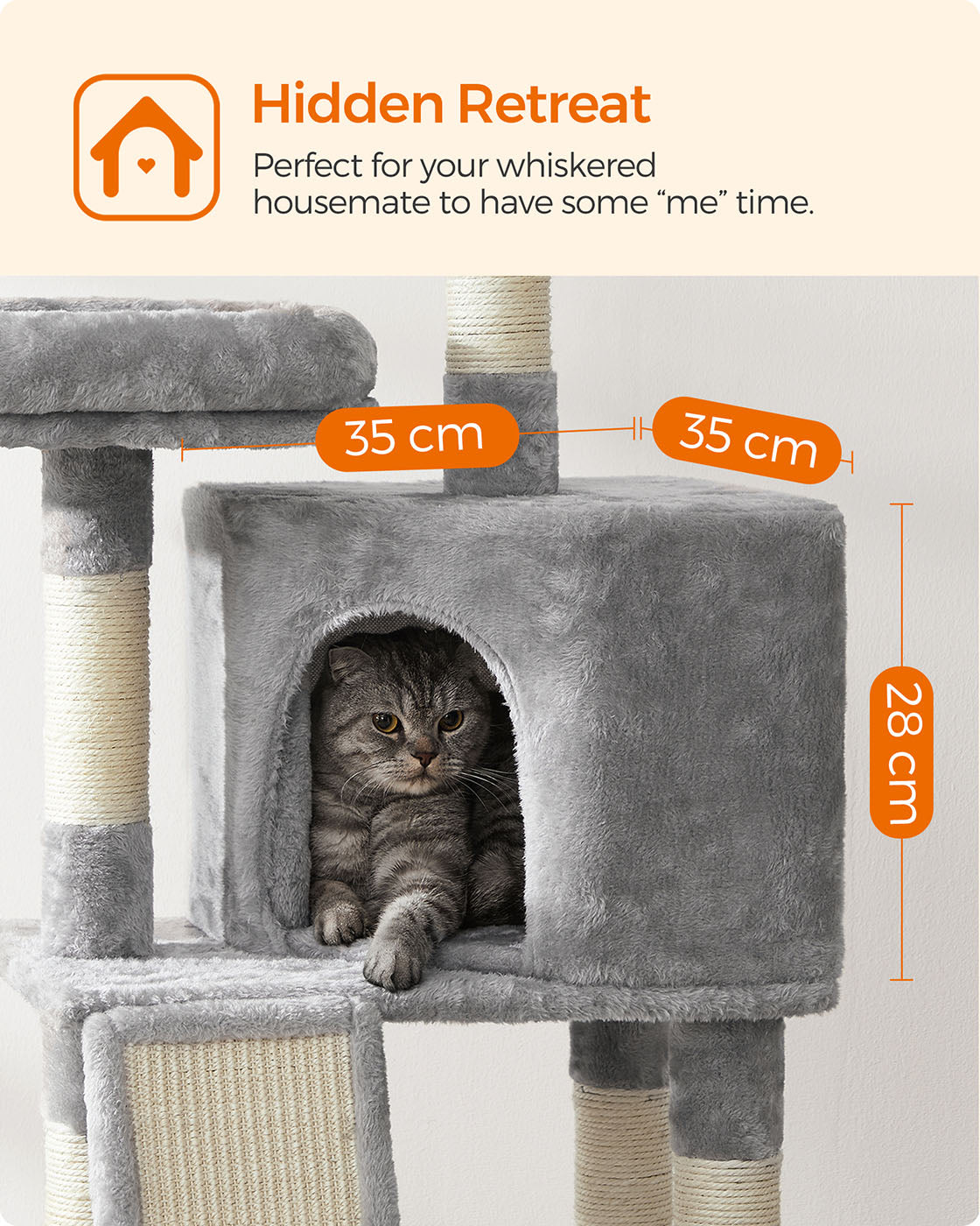 Cat Tower - Plywood - Light Grey - Includes Scratching Ramp
