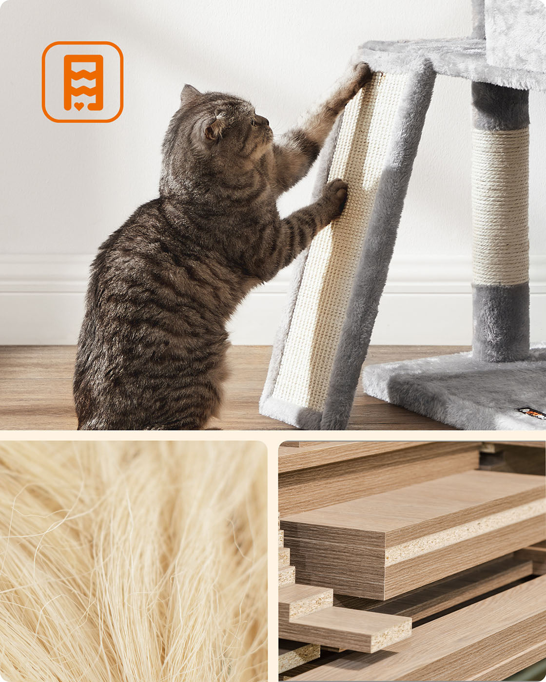 Cat Tower - Plywood - Light Grey - Includes Scratching Ramp