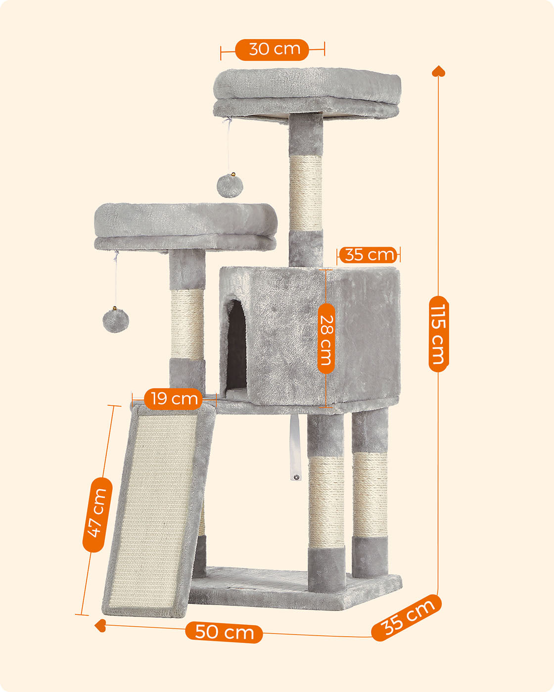 Cat Tower - Plywood - Light Grey - Includes Scratching Ramp