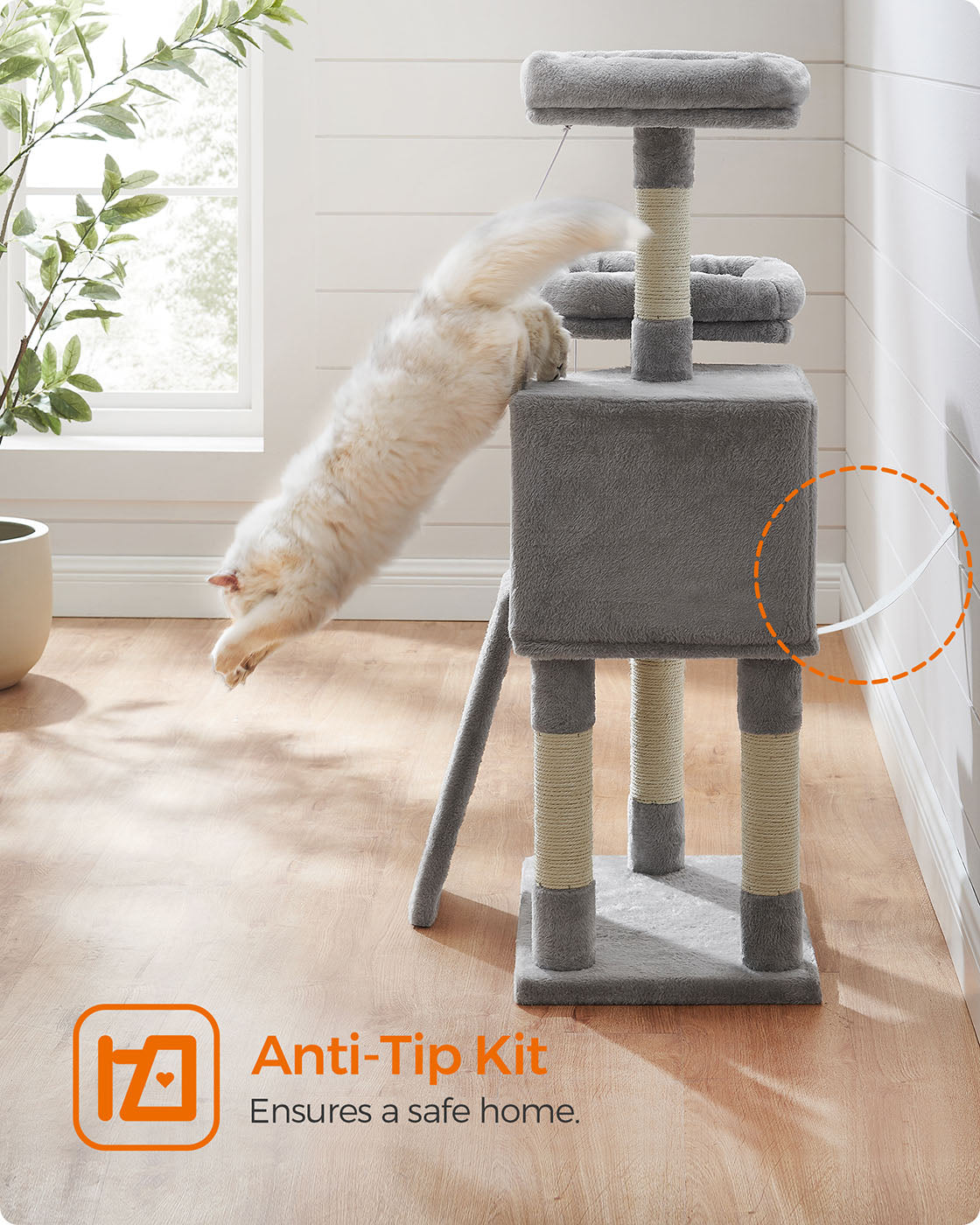 Cat Tower - Plywood - Light Grey - Includes Scratching Ramp