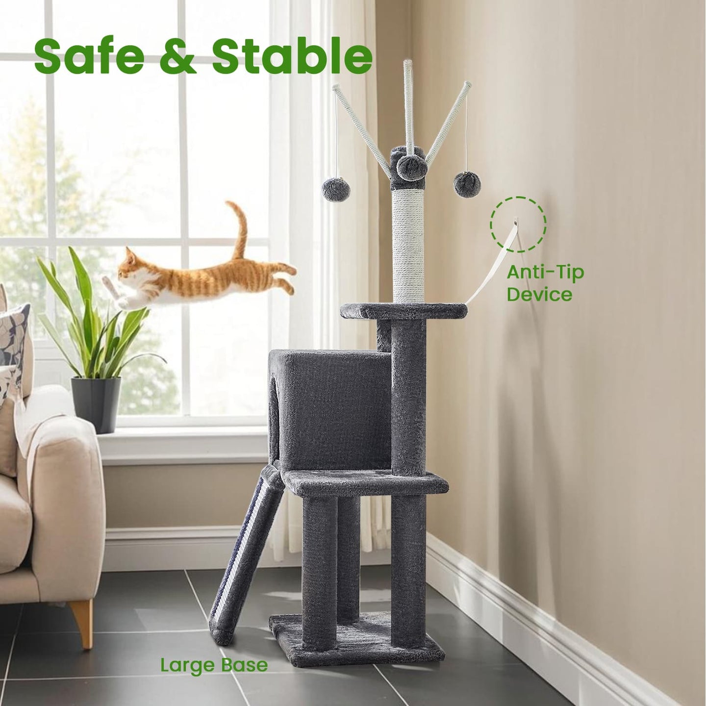Cat Tree - Engineered Wood - Light Grey - Ideal for Indoor Cats and Kittens