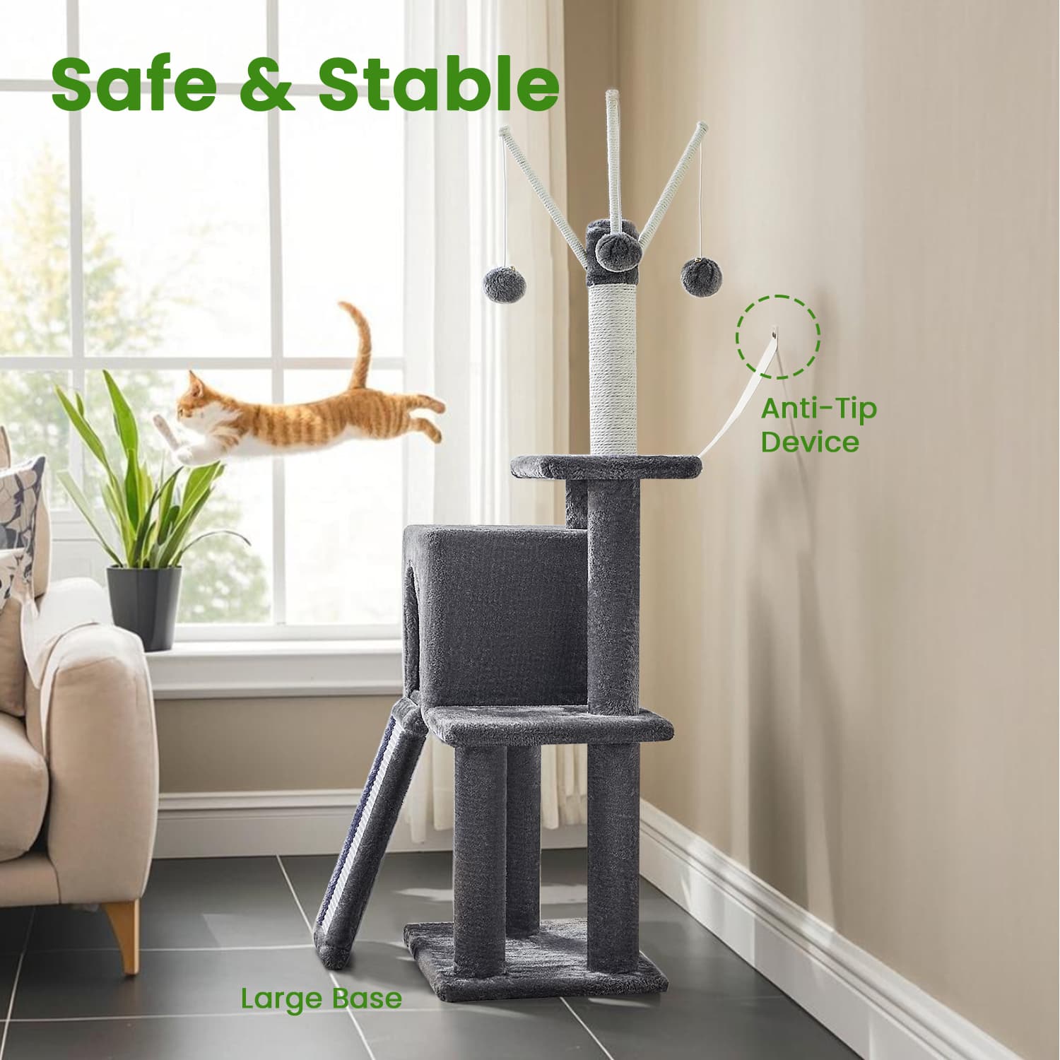 Cat Tree - Engineered Wood - Light Grey - Ideal for Indoor Cats and Kittens