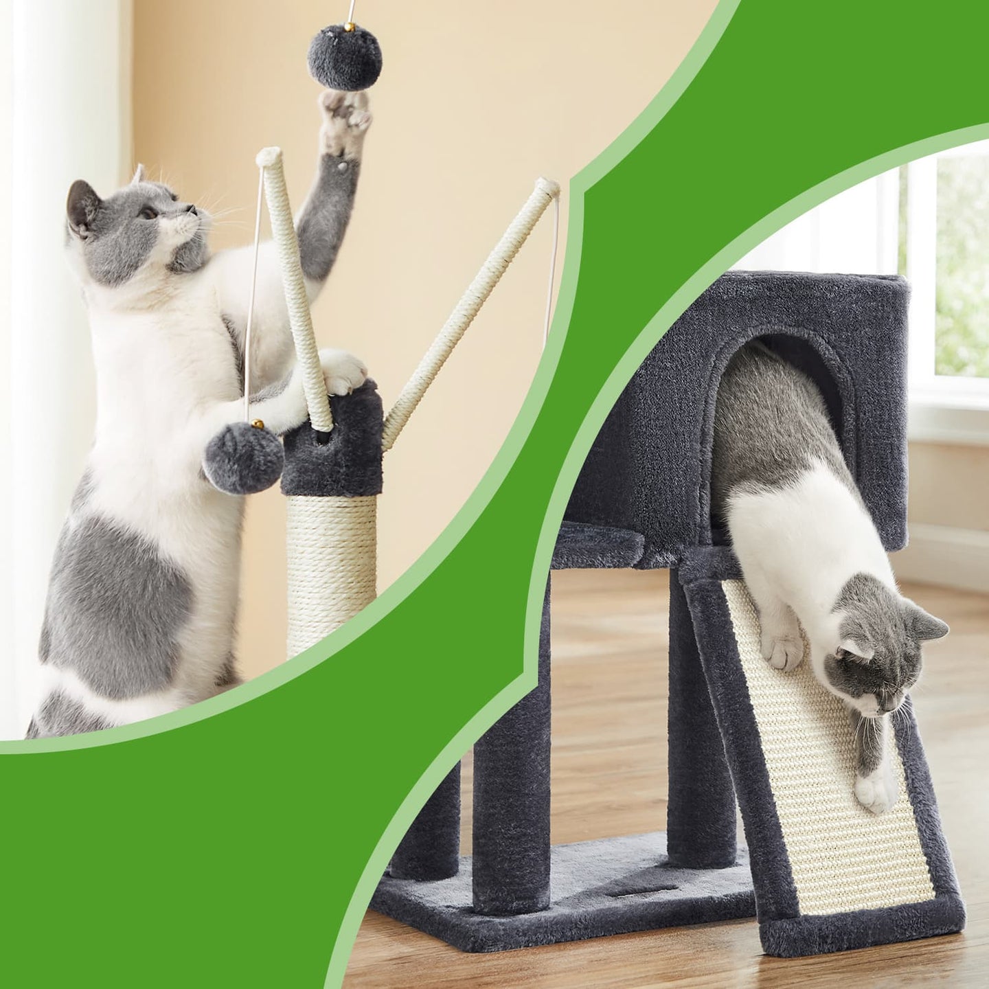 Cat Tree - Engineered Wood - Light Grey - Ideal for Indoor Cats and Kittens