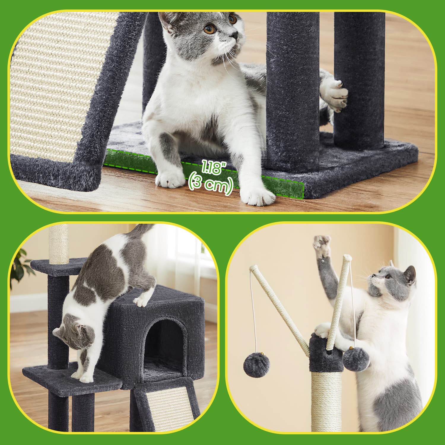 Cat Tree - Engineered Wood - Light Grey - Ideal for Indoor Cats and Kittens