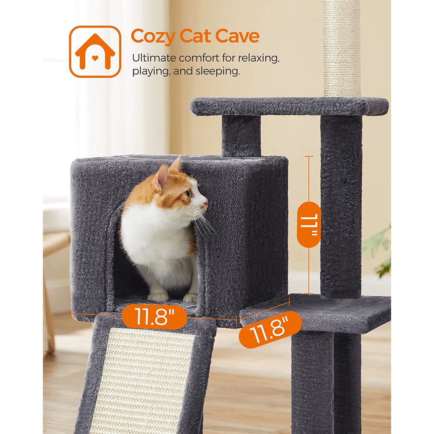 Cat Tree - Engineered Wood - Light Grey - Multi-Level with Scratching Post