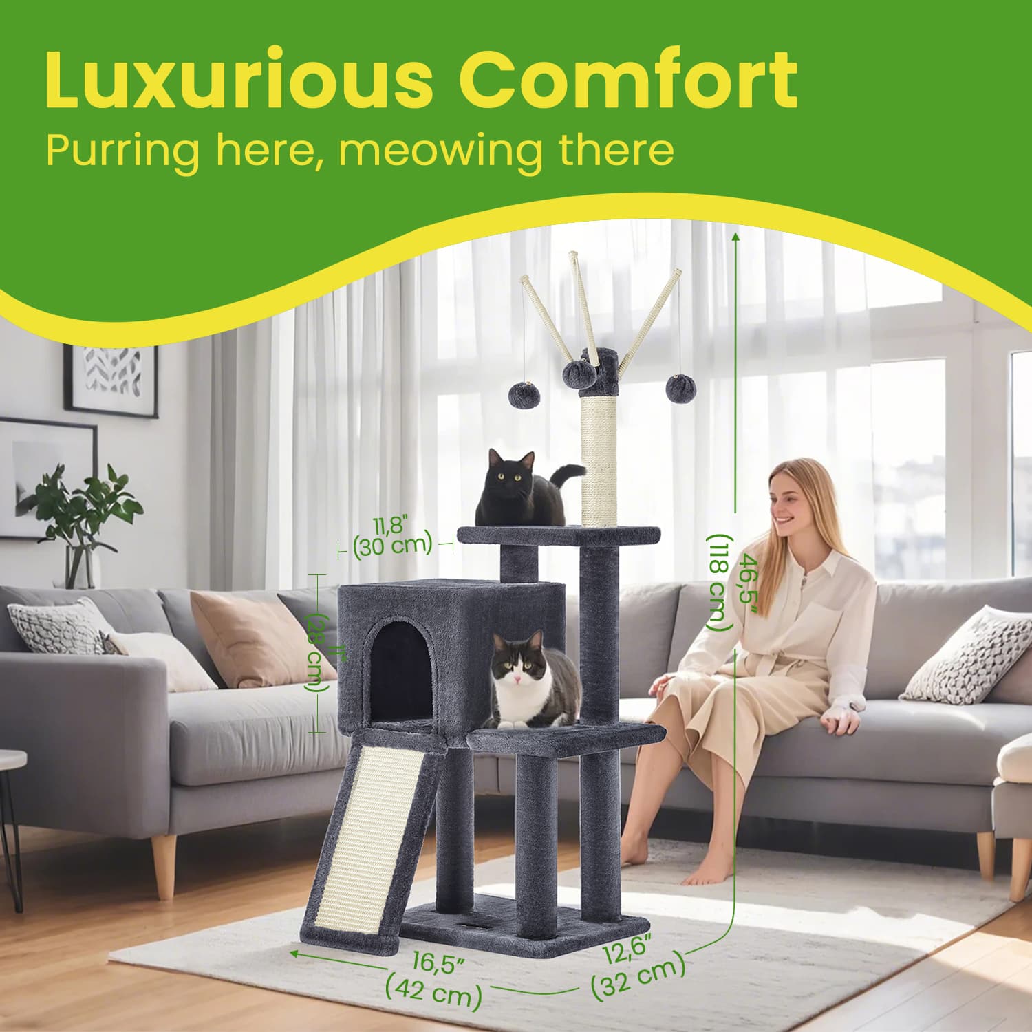 Cat Tree - Engineered Wood - Light Grey - Ideal for Indoor Cats and Kittens