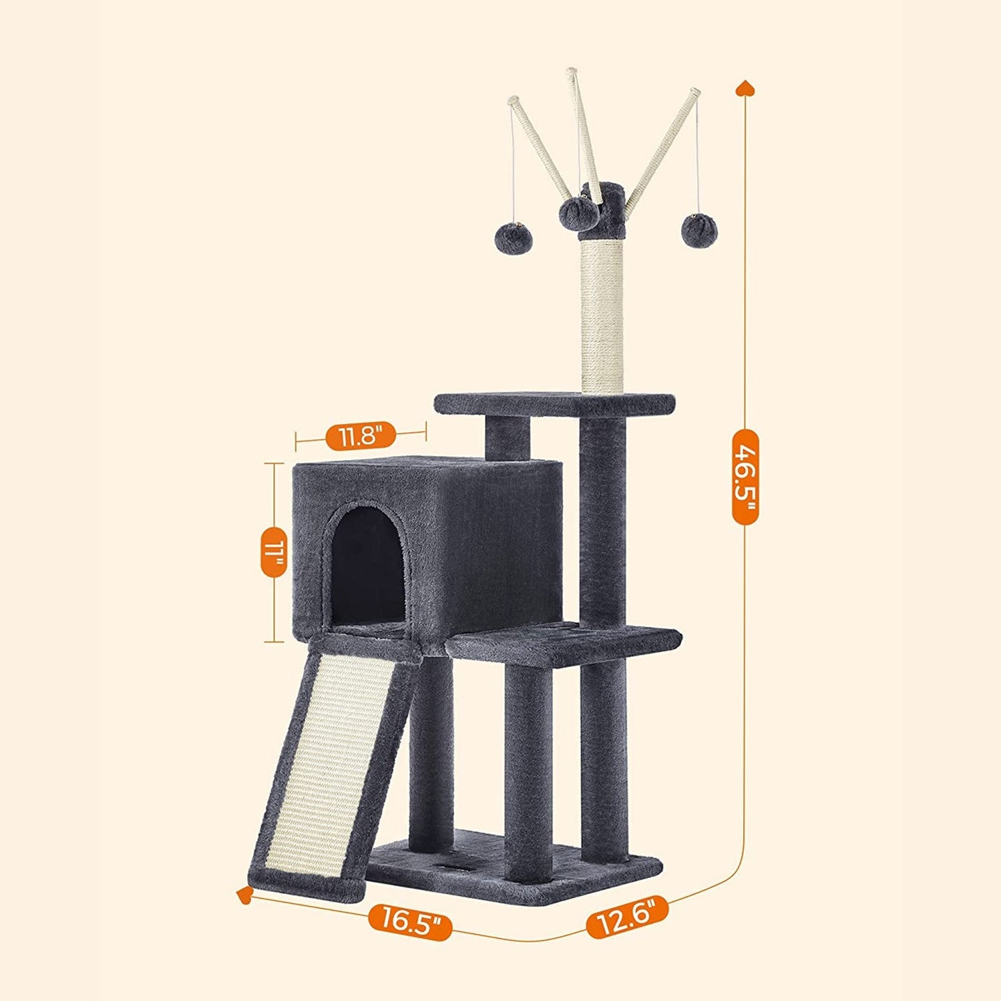 Cat Tree - Engineered Wood - Light Grey - Multi-Level with Scratching Post