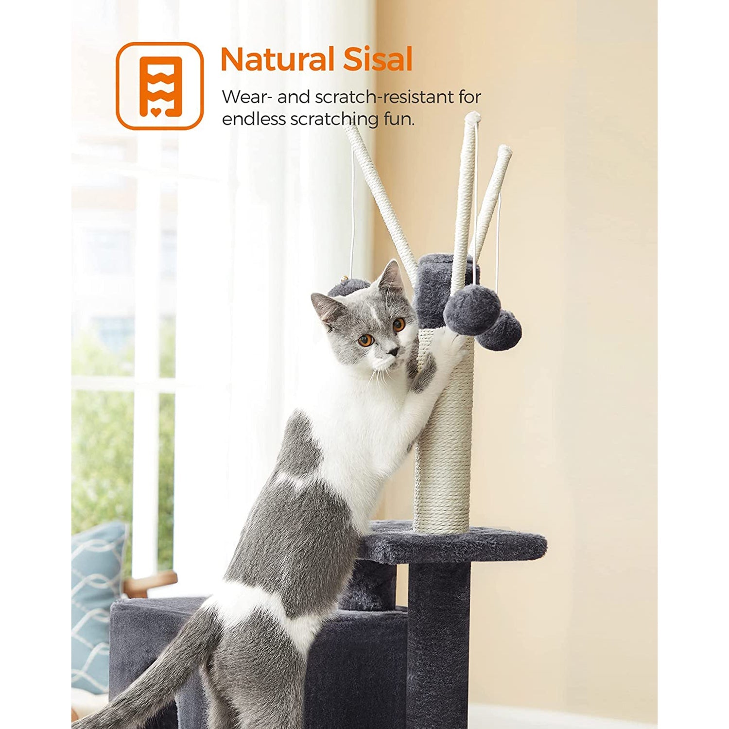 Cat Tree - Engineered Wood - Light Grey - Multi-Level with Scratching Post