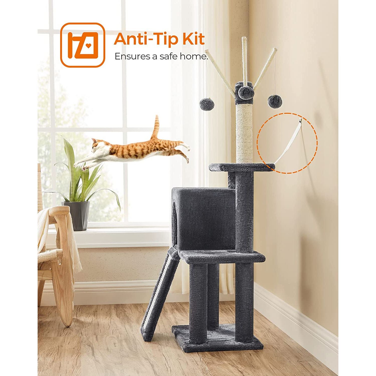 Cat Tree - Engineered Wood - Light Grey - Multi-Level with Scratching Post