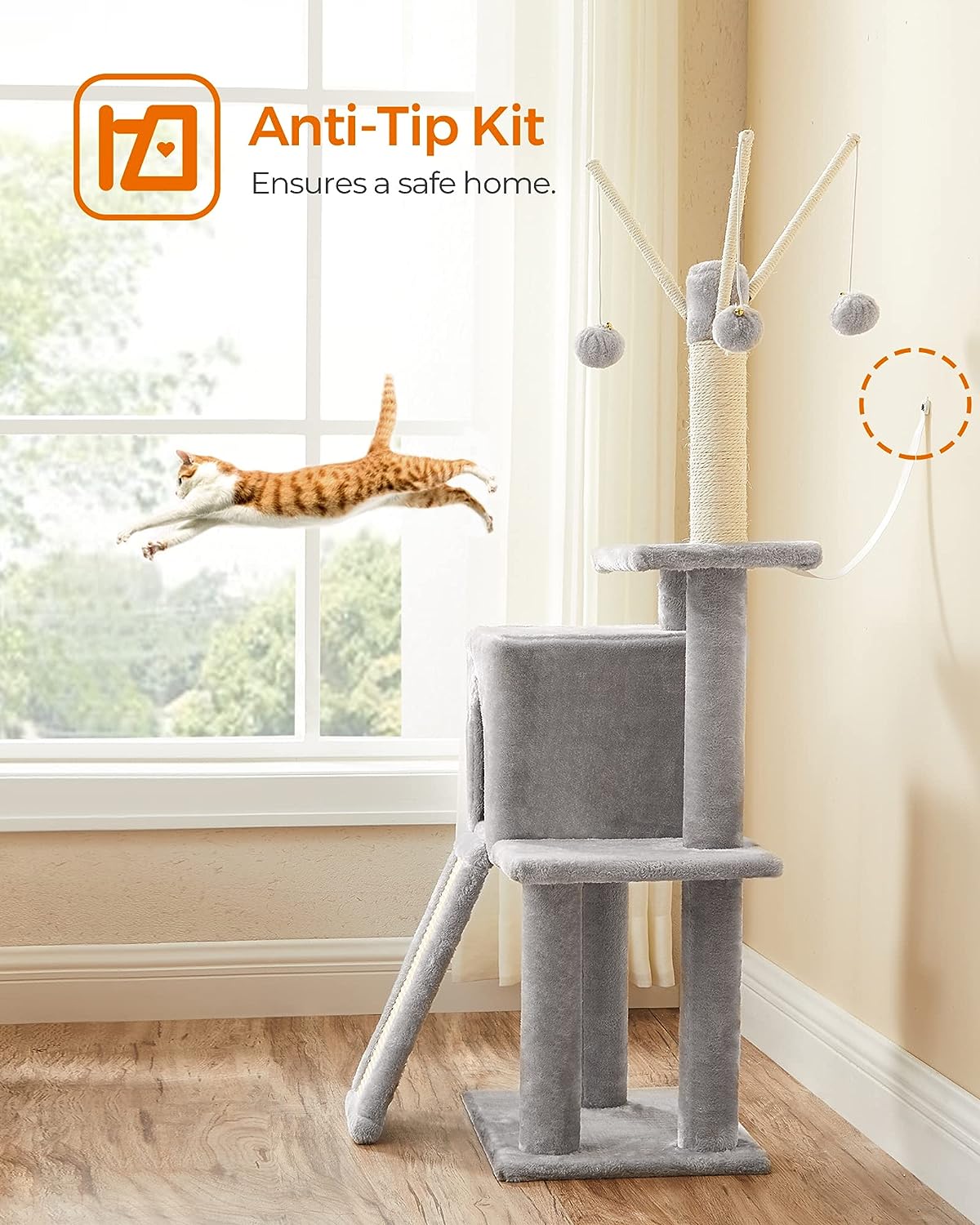 Cat Tree - Engineered Wood - Light Grey - Multi-Level with Scratching Post