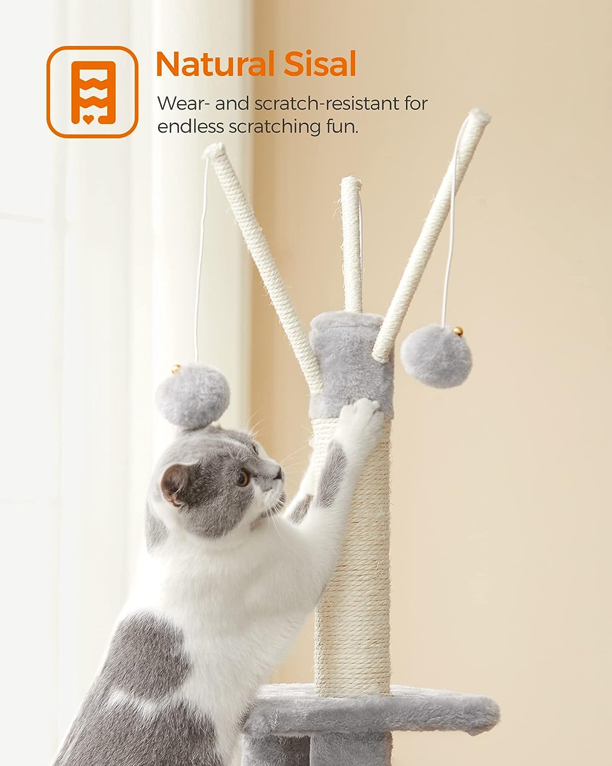 Cat Tree - Engineered Wood - Light Grey - Multi-Level with Scratching Post