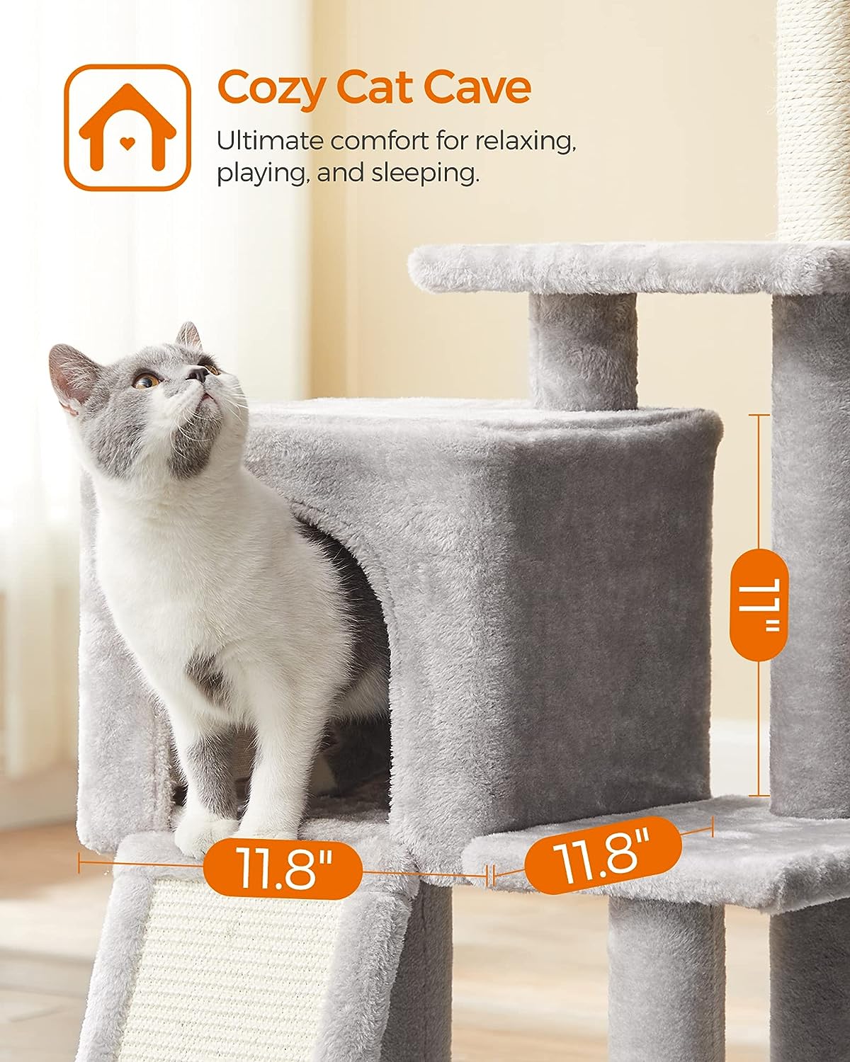 Cat Tree - Engineered Wood - Light Grey - Multi-Level with Scratching Post