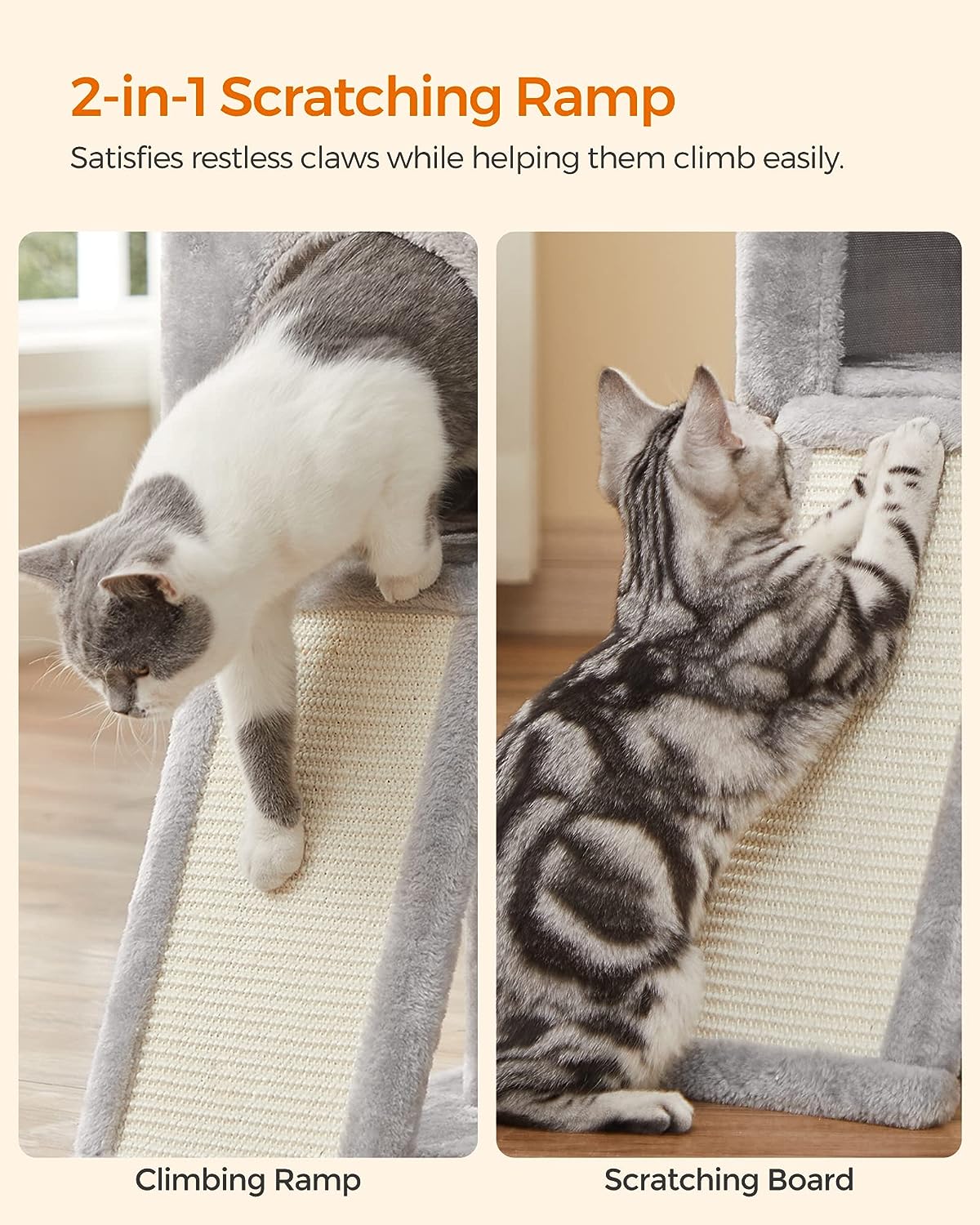Cat Tree - Engineered Wood - Light Grey - Multi-Level with Scratching Post