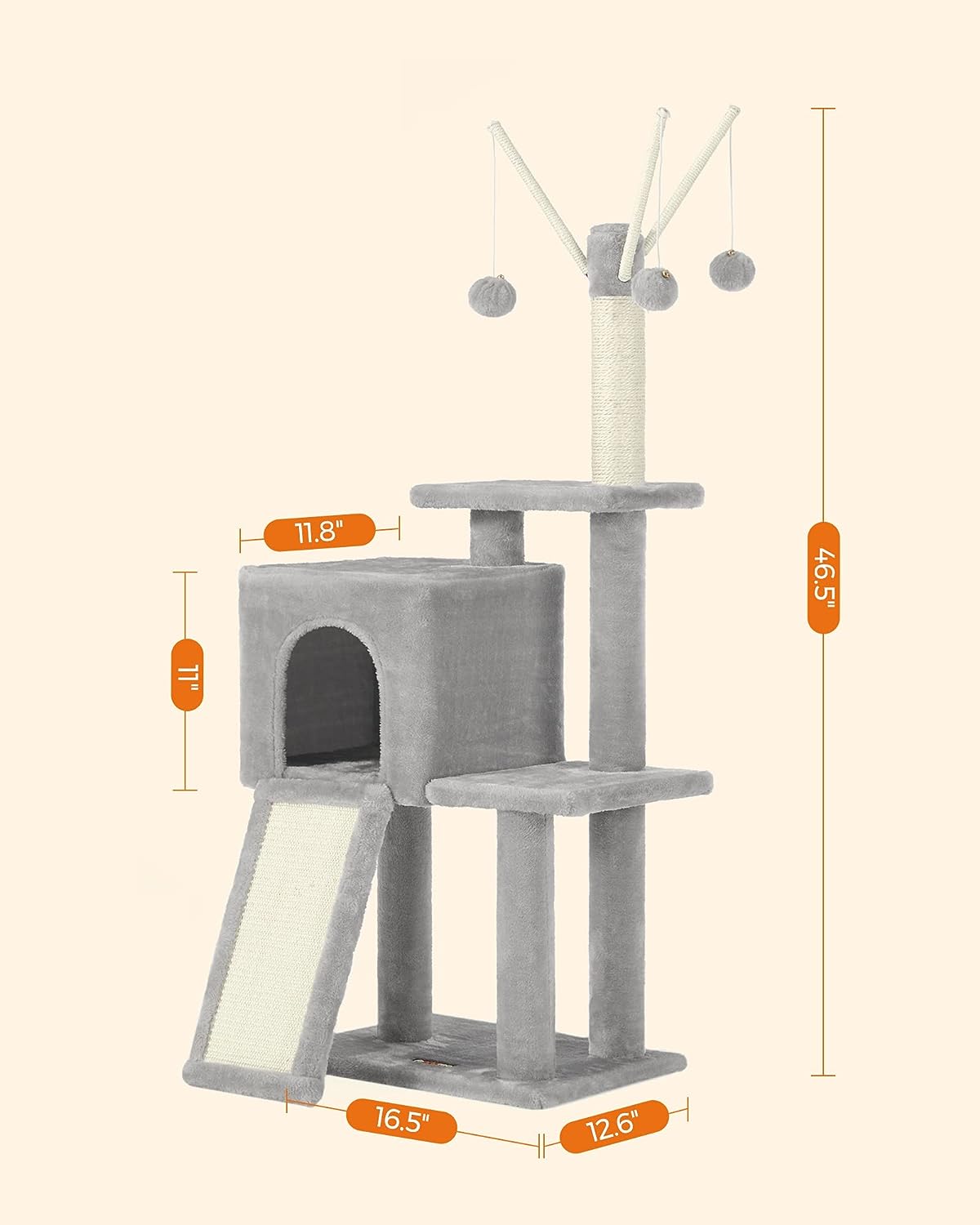 Cat Tree - Engineered Wood - Light Grey - Multi-Level with Scratching Post