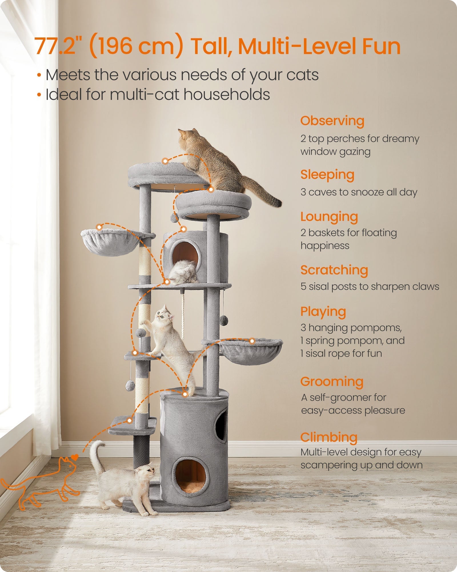 Cat Tower - Light Grey - Plush