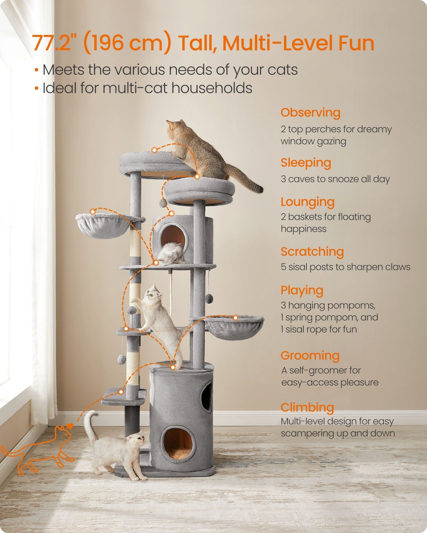 Cat Tower - Light Grey - Plush