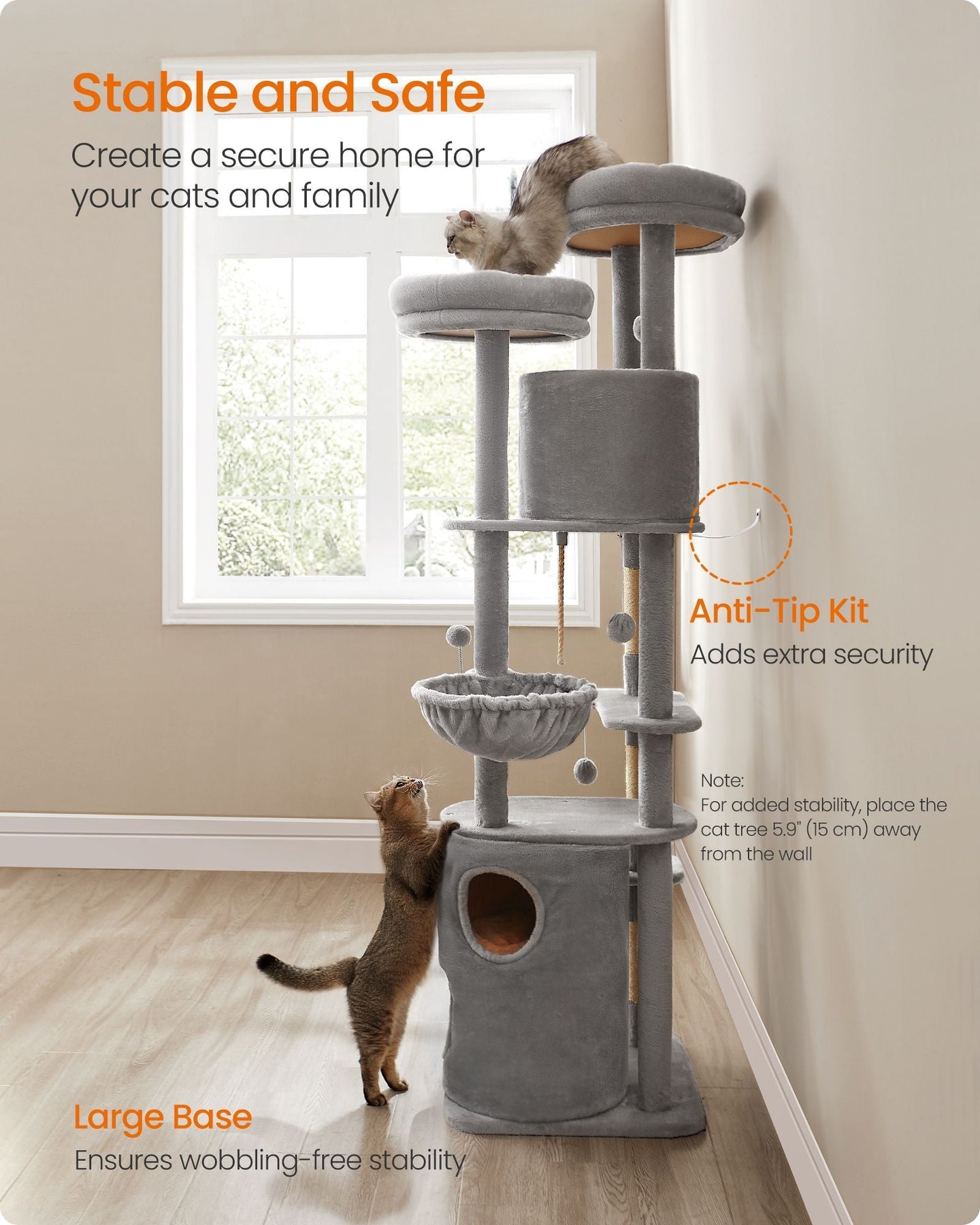 Cat Tower - Light Grey - Plush