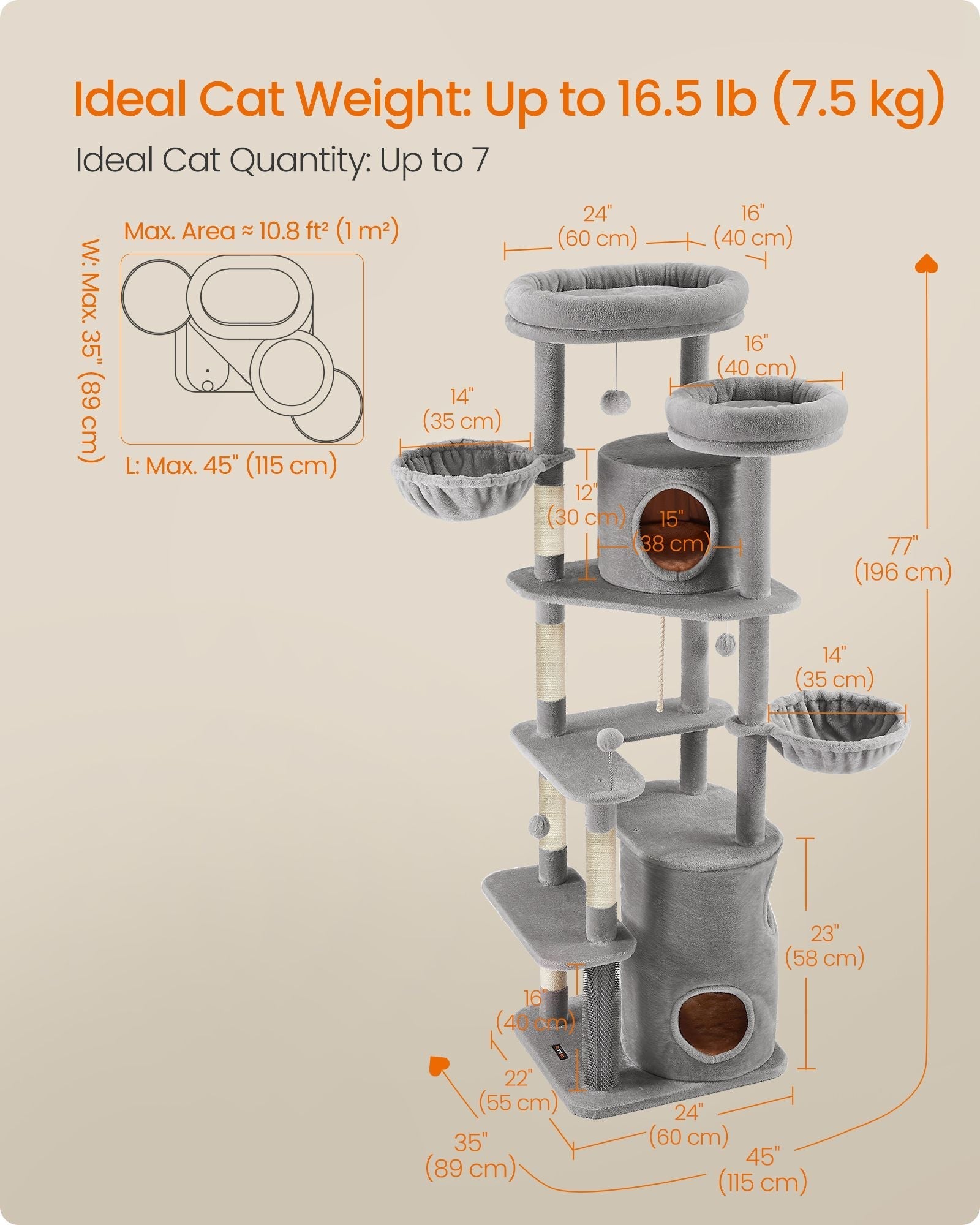 Cat Tower - Light Grey - Plush