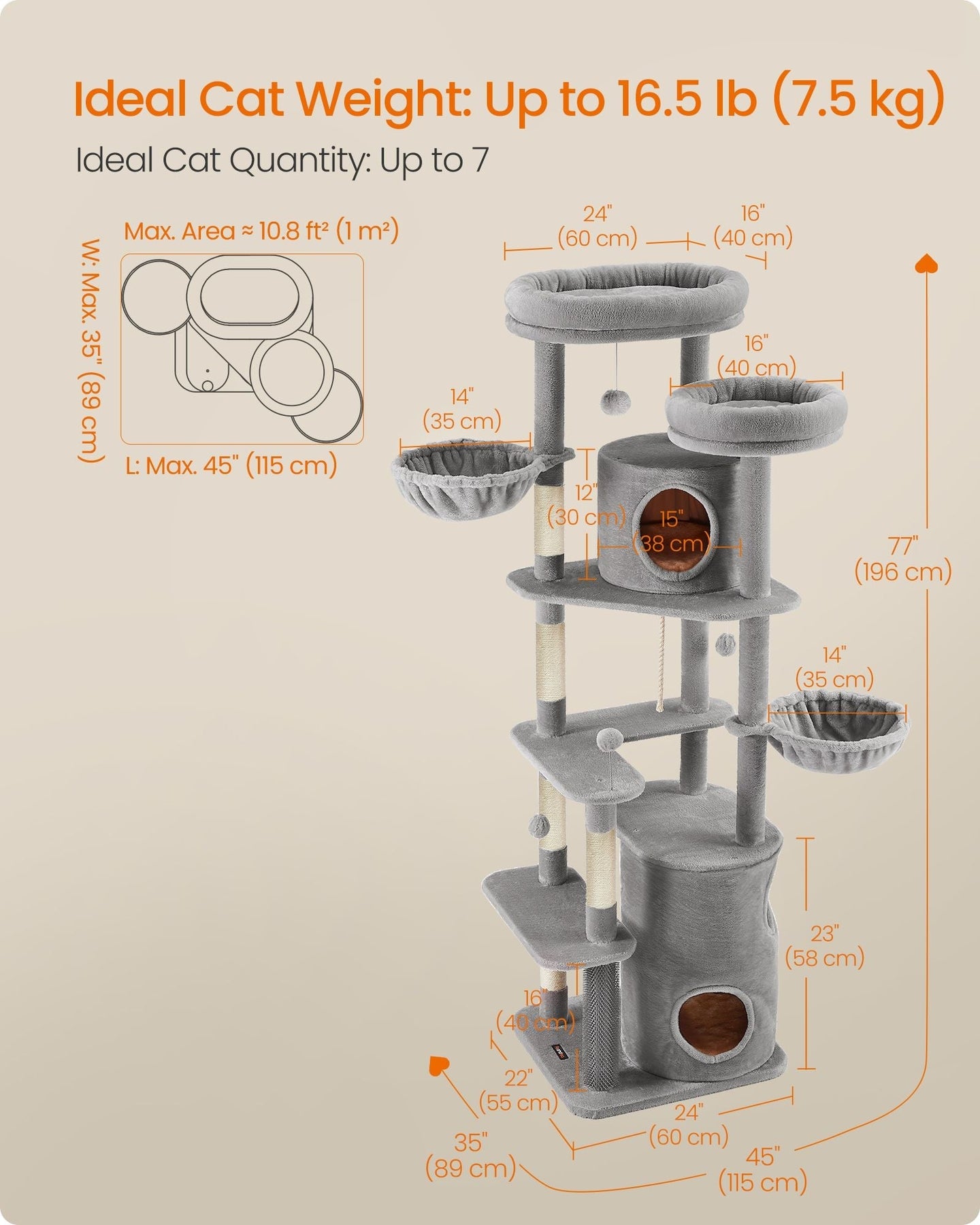 Cat Tower - Light Grey - Plush
