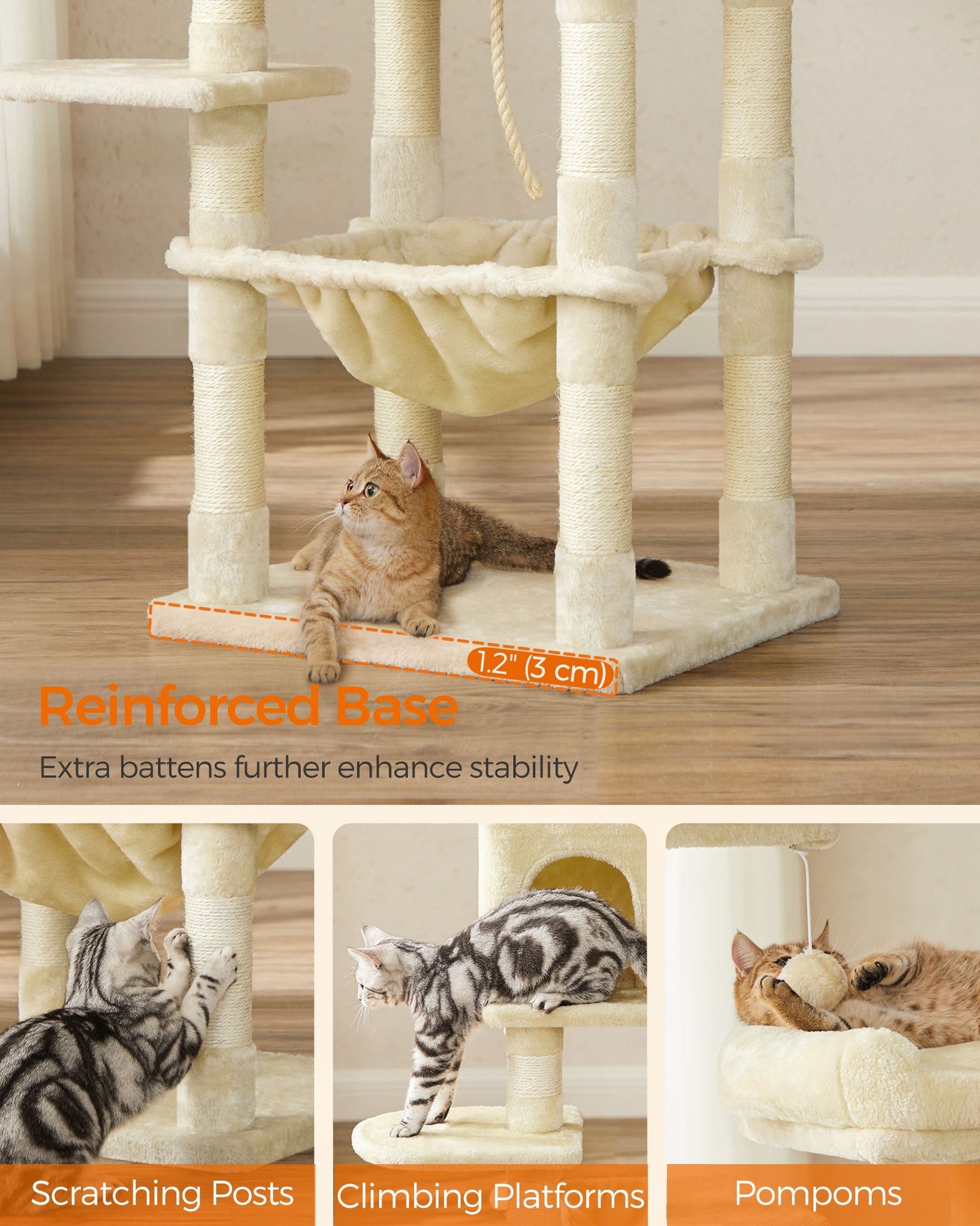Cat Tree - Light Grey - Plush