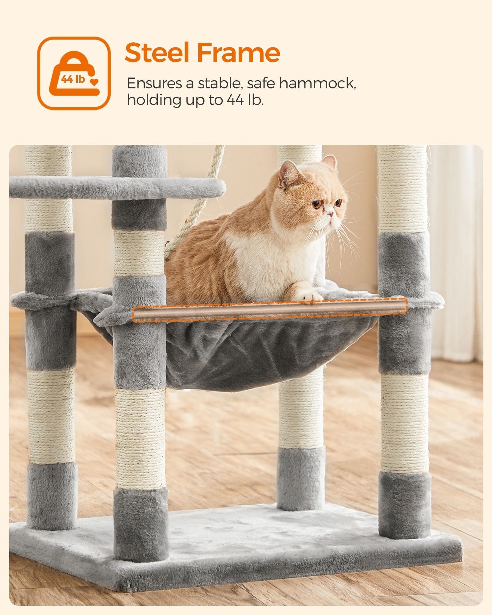 Cat Tree - Wood - Light Grey - Dual Platforms with Cat Cave and Stability Features