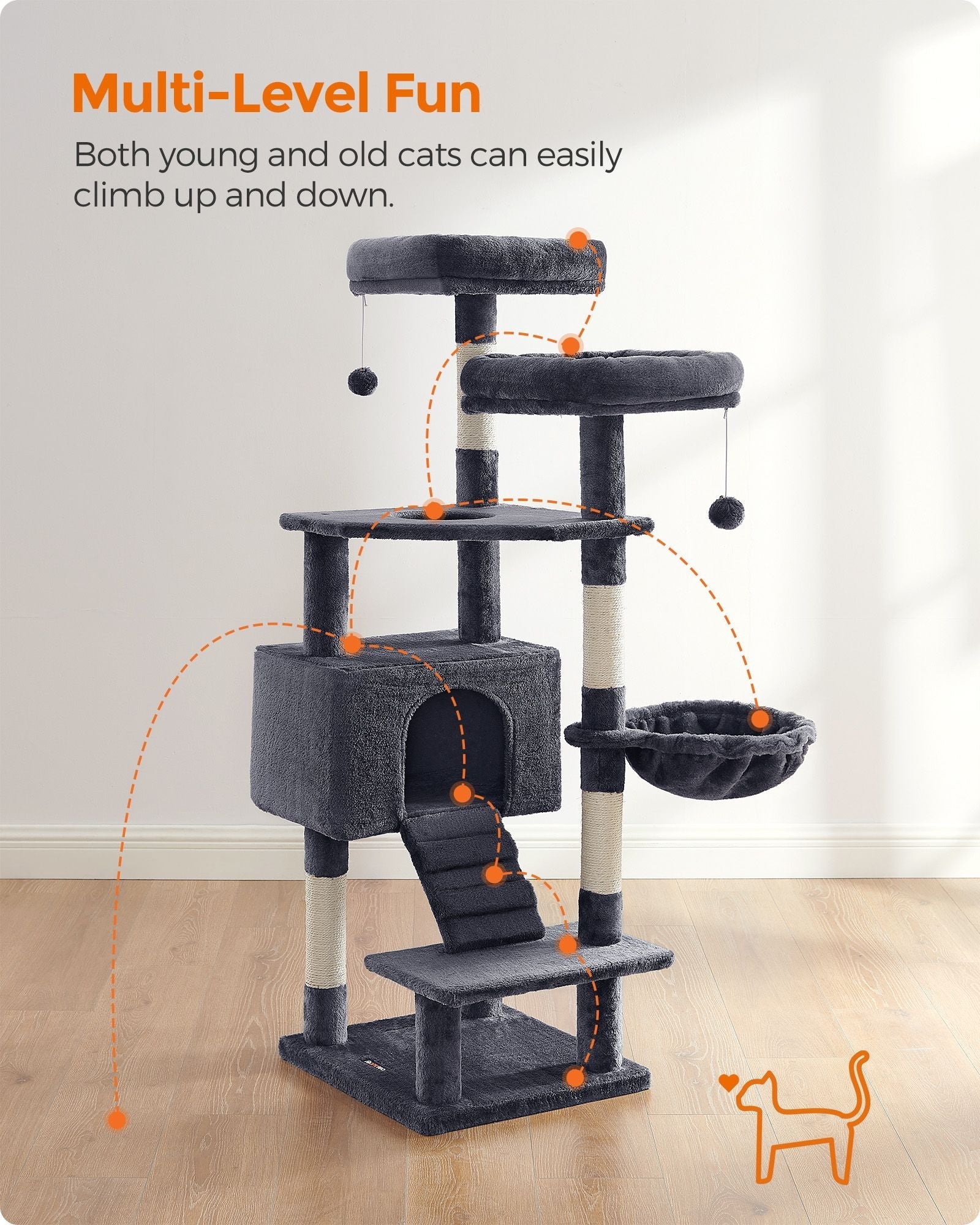 Cat Tree Tower - Wood - Light Grey - Multi-Level Activity Centre