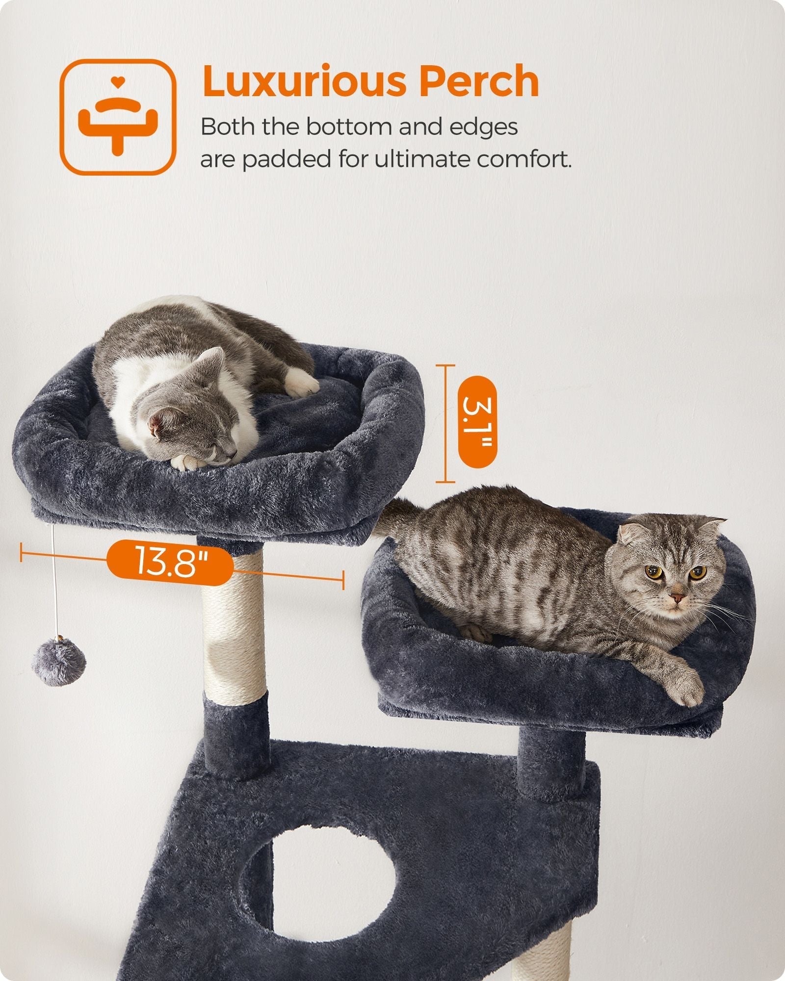 Cat Tree Tower - Wood - Light Grey - Multi-Level Activity Centre