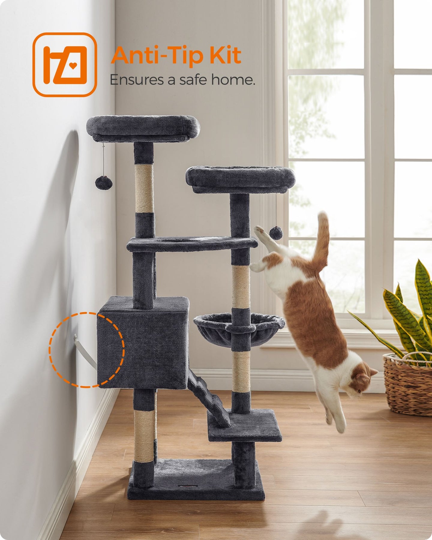 Cat Tree Tower - Wood - Light Grey - Multi-Level Activity Centre