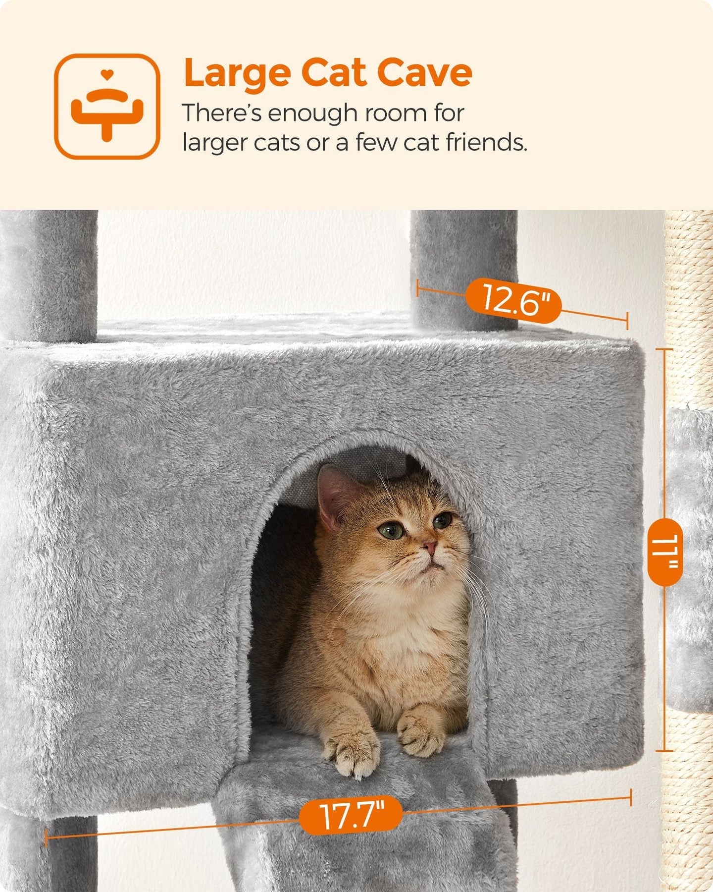 Cat Tower - Particle Board - Light Grey - Includes Hammock and Pompoms