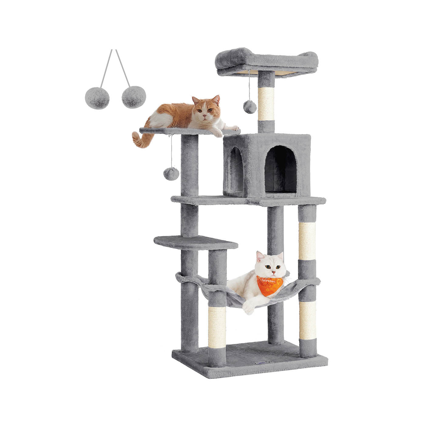 Cat Condo - Wood - Light Grey - Includes Hammock and Pompoms