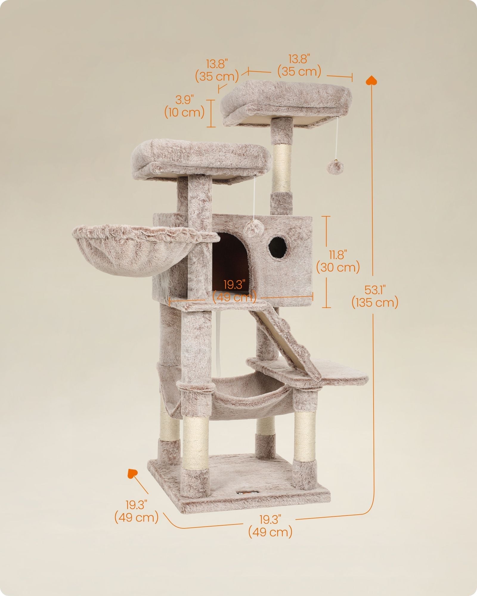 Cat Tower - Ultra-Soft Fabric - White-Brown Ombré - Designed for Large Cats