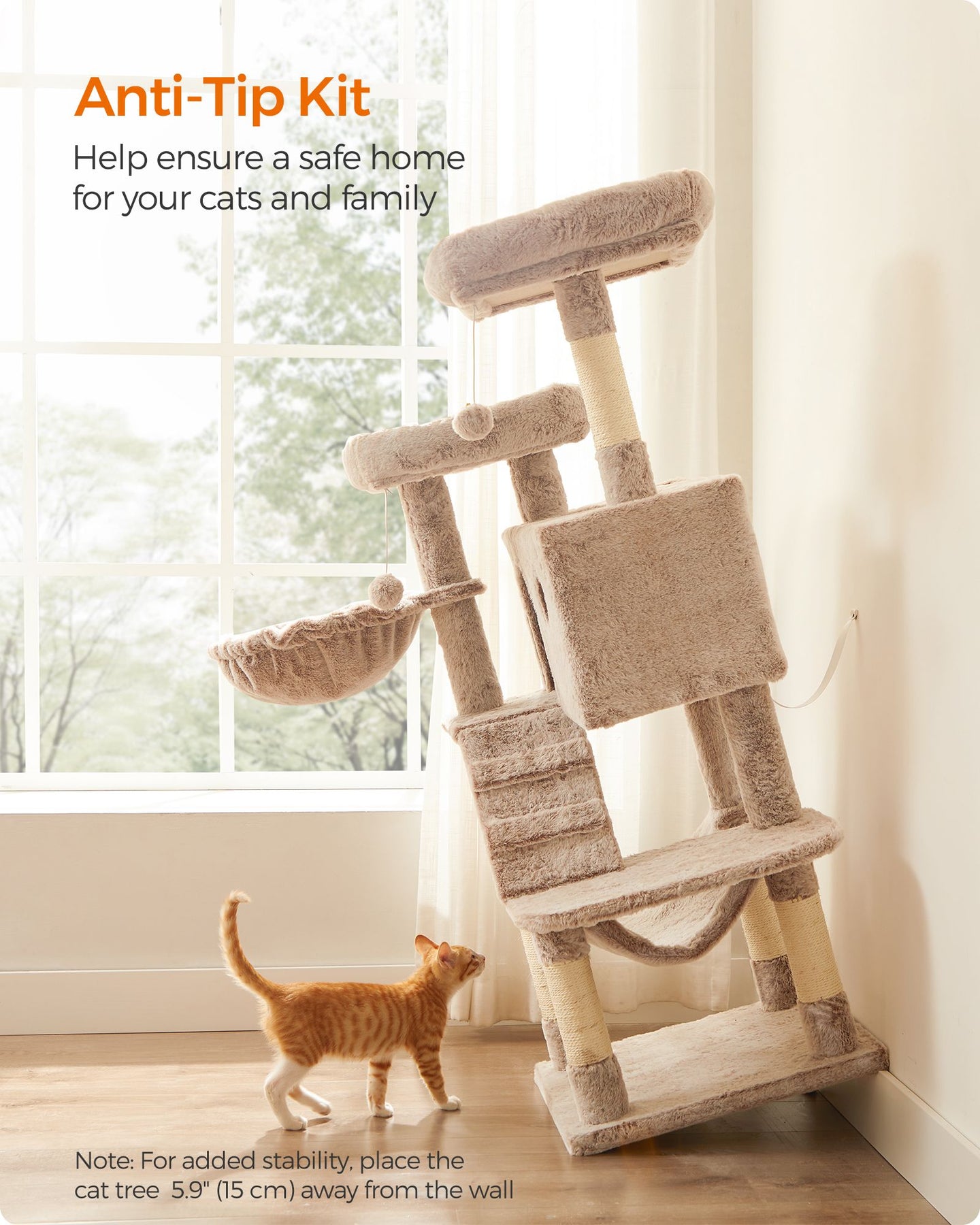 Cat Tower - Ultra-Soft Fabric - White-Brown Ombré - Designed for Large Cats
