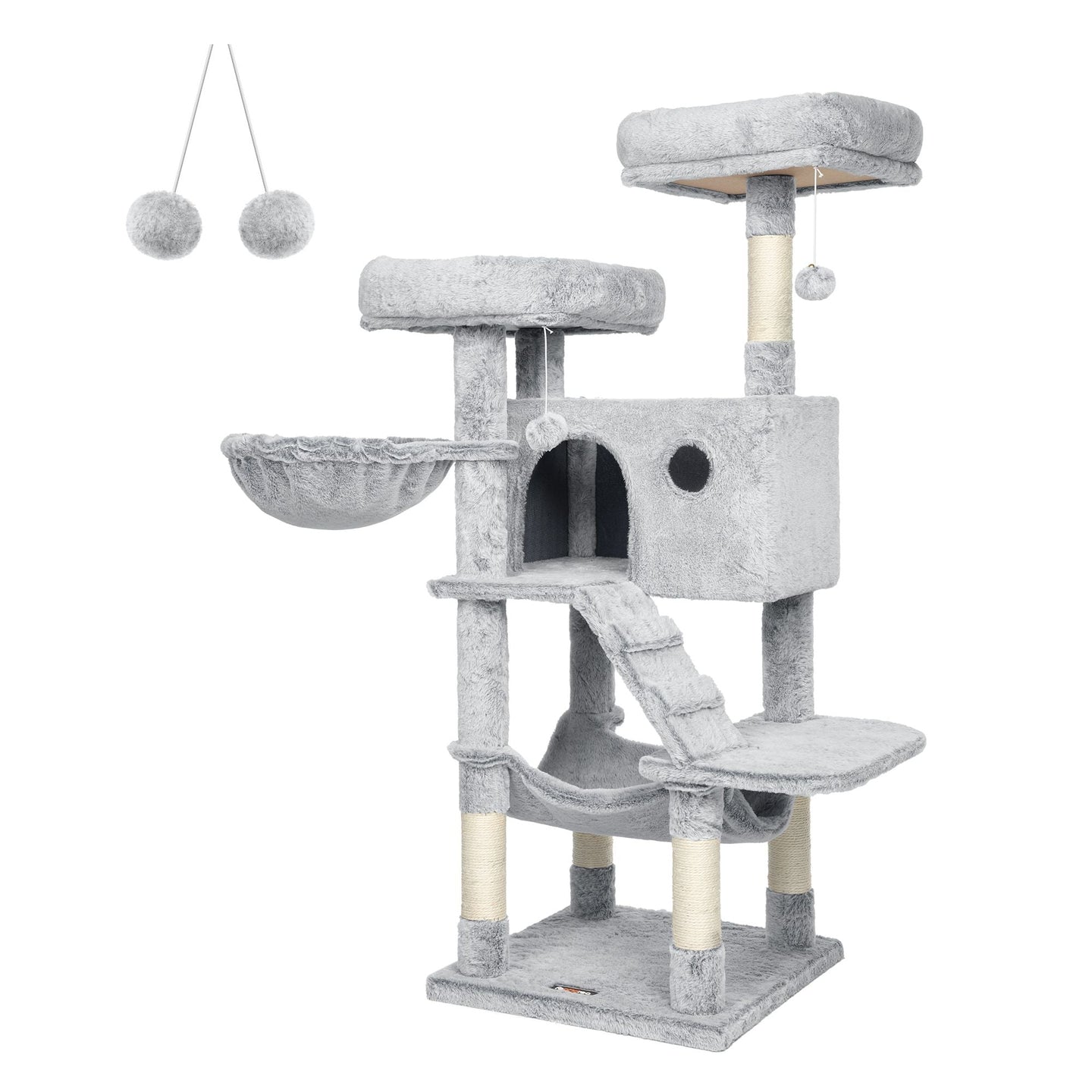 Cat Tower - Ultra-Soft Fabric - White-Grey Ombré - Designed for Large Cats