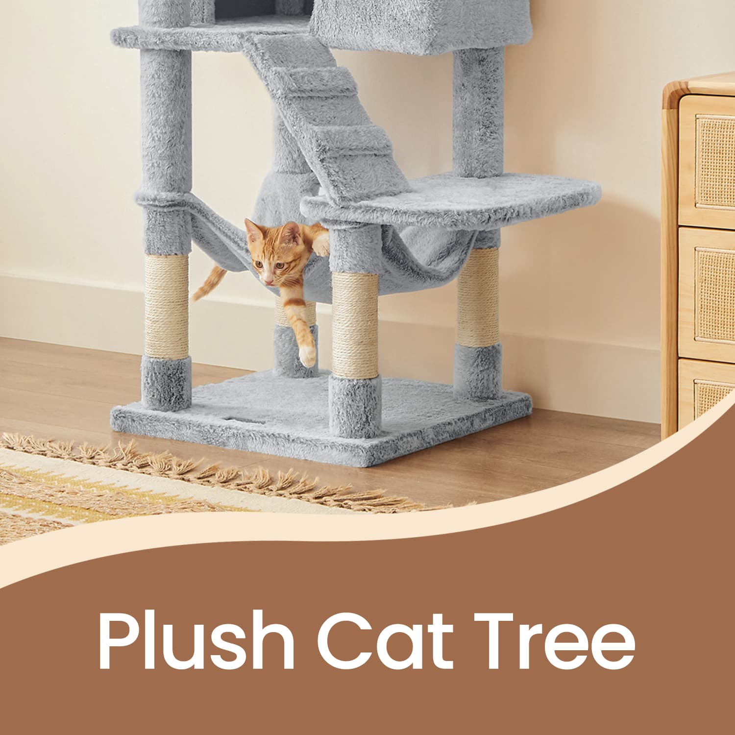 Cat Tree - Ultra-Soft Fabric - White-Grey Ombré - Designed for Large Cats